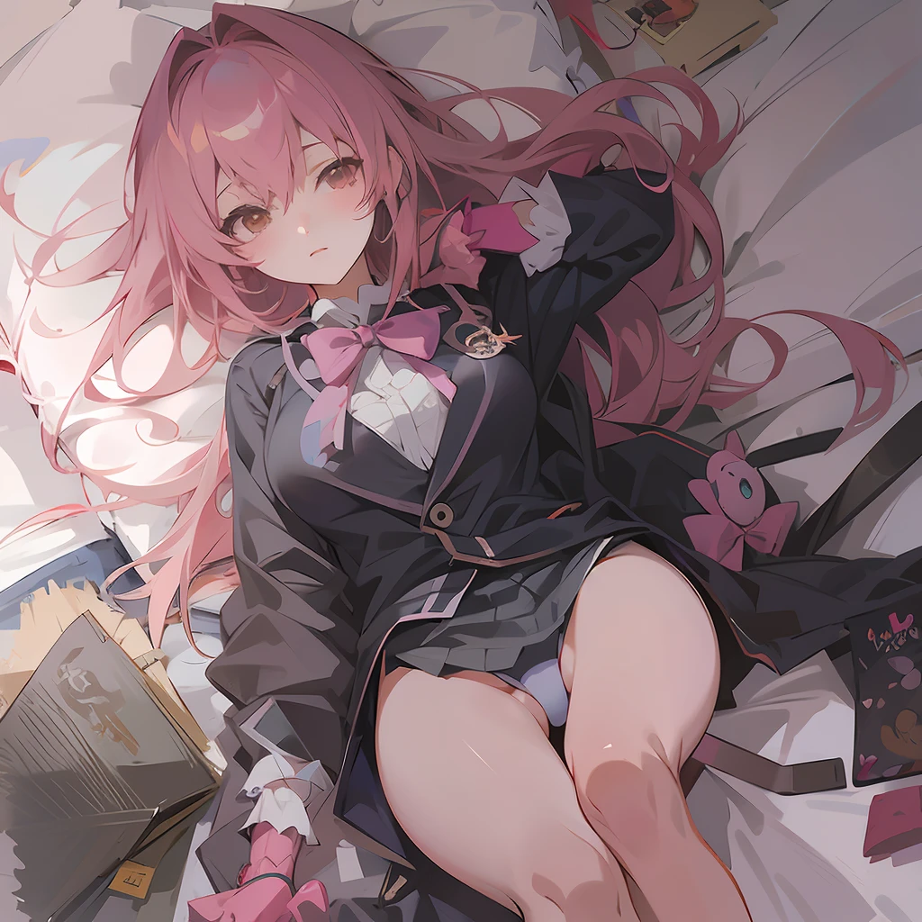 Pink hair anime girl lying in bed with cat, soft anime illustration, Anime visuals of cute girls, Seductive Anime Girl, zerochan art, marin kitagawa fanart, Smooth Anime CG Art, guweiz on pixiv artstation, Top Rated on pixiv, digital art on pixiv, artwork in the style of guweiz, Nightcore Fushime、Lack of strength in the eyes、Do not draw contours、Pale watercolor、