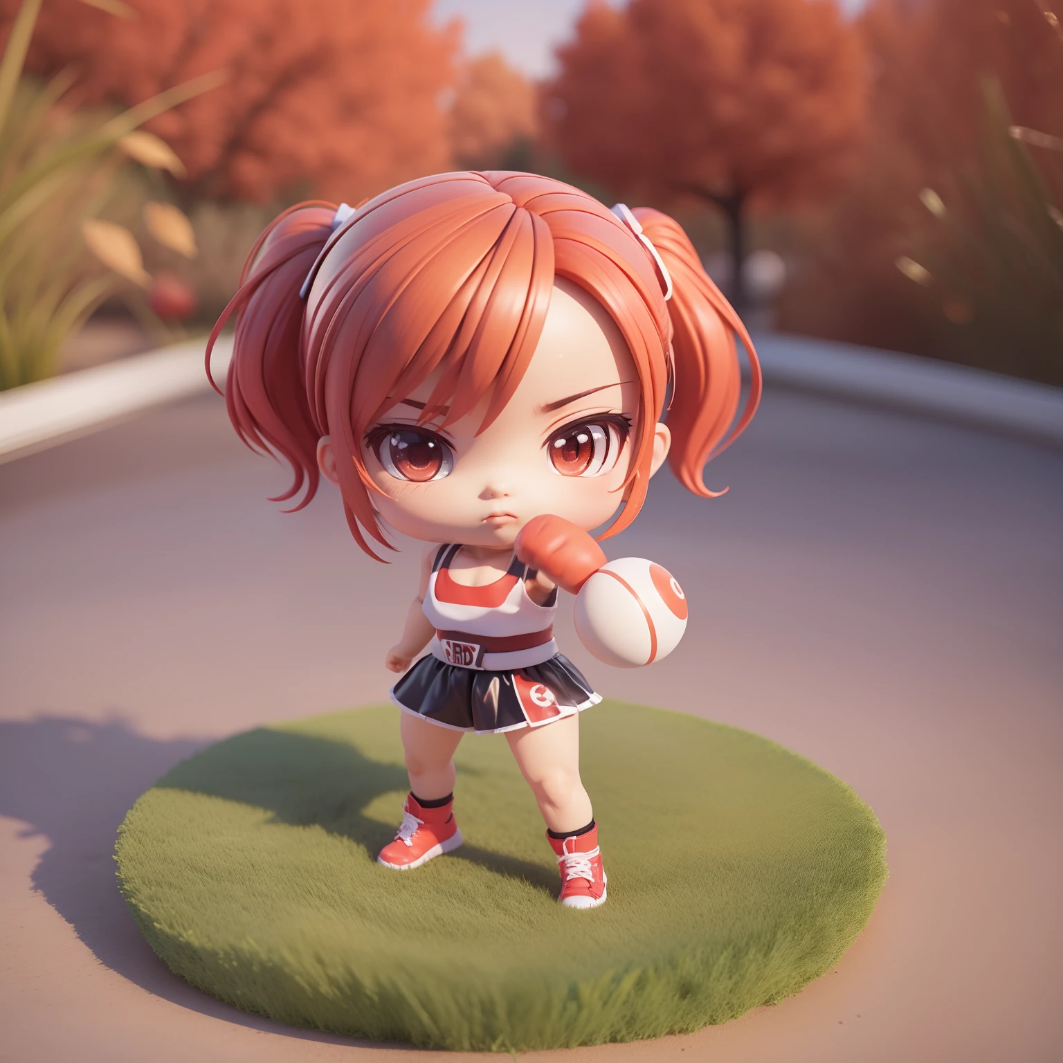 (((chibi 3d))) (Best Quality), (masutepiece) Chibi Anime Deformed Style,Boxing alone🥊🥊,fitness,grass field,Big Red Full Moon