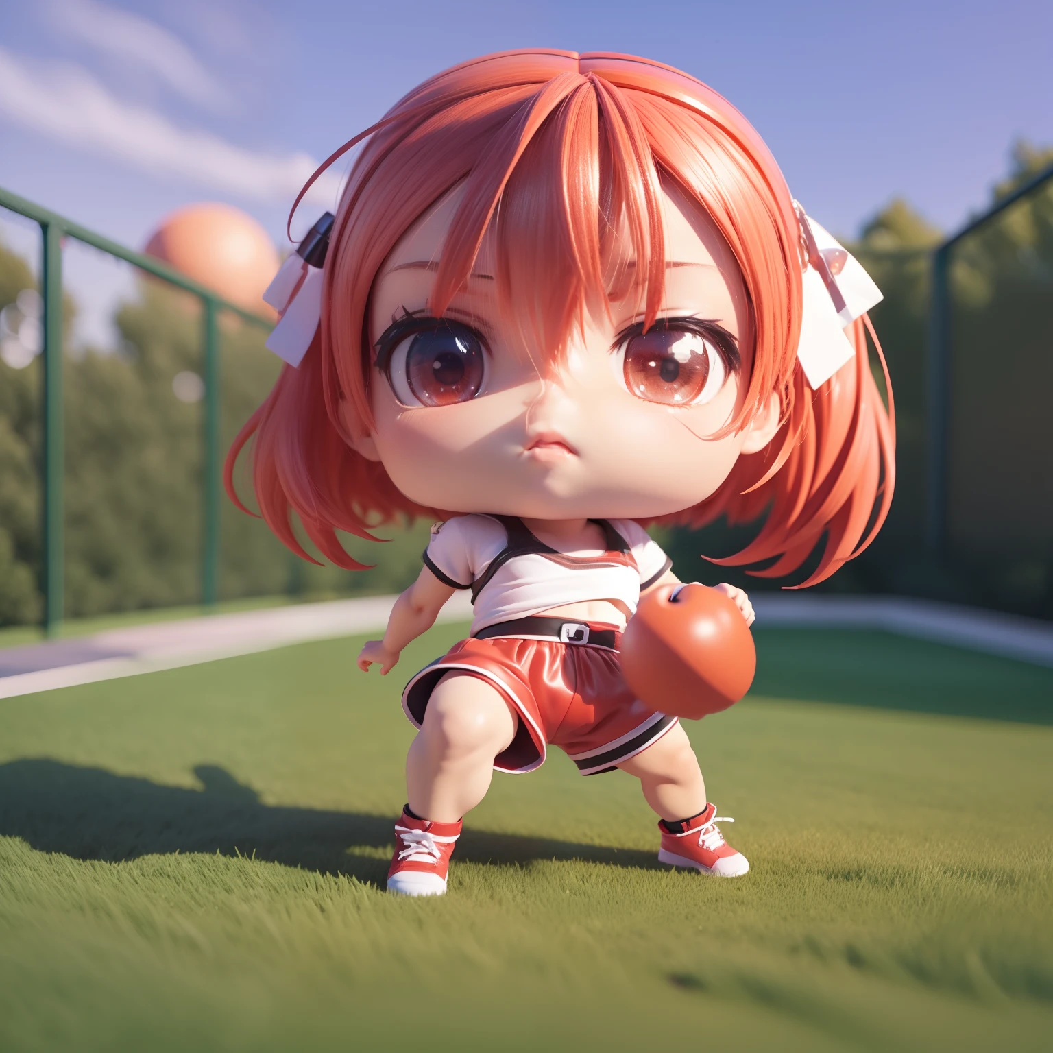 (((chibi 3d))) (Best Quality), (masutepiece) Chibi Anime Deformed Style,Boxing alone🥊🥊,fitness,grass field,Big Red Full Moon