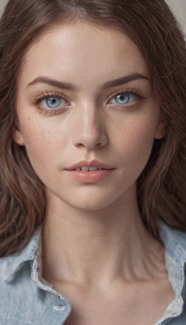 that of a beautiful woman with beautiful blue eyes and perfect white skin, smooth skin without marks, beautiful and perfect and very thick with full and perfect lips, appearing to have a delicate, childlike and innocent physiognomy