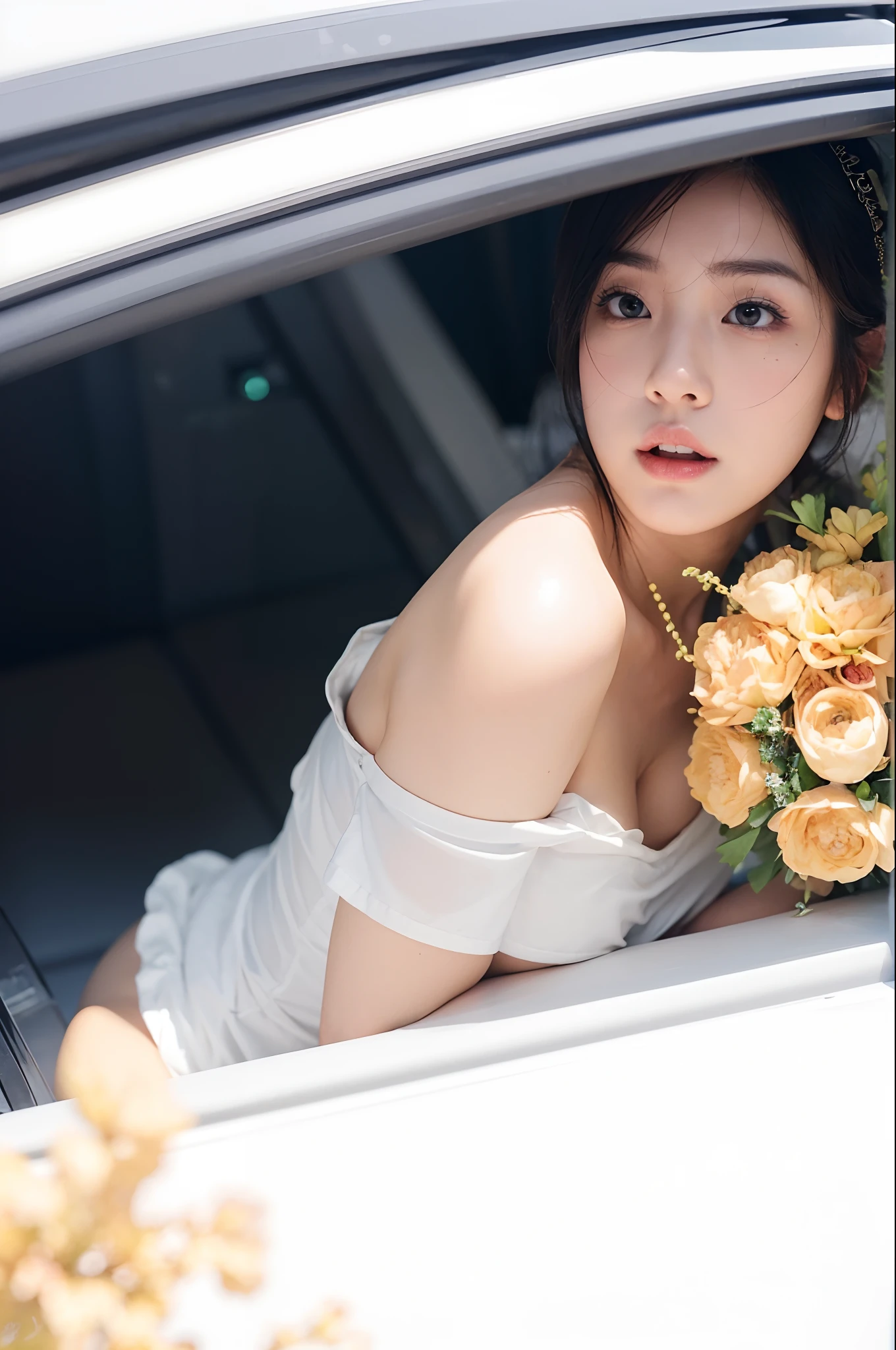 (Best Quality, 8k, 32k, Masterpiece, UHD:1.3), (Photo of Attractive Japanese Woman), 1 Girl, (Gigantic Boobs:1.2), (long curly hair), Abs, Perfect Body, Ultra Detailed Face, Detailed Lips, Fine Eyes, double eyelids, (Full-body), laying on the bed, (from above), (seductive), ((aroused:1.5)), ((areolae slip)), NAKED, nsfw