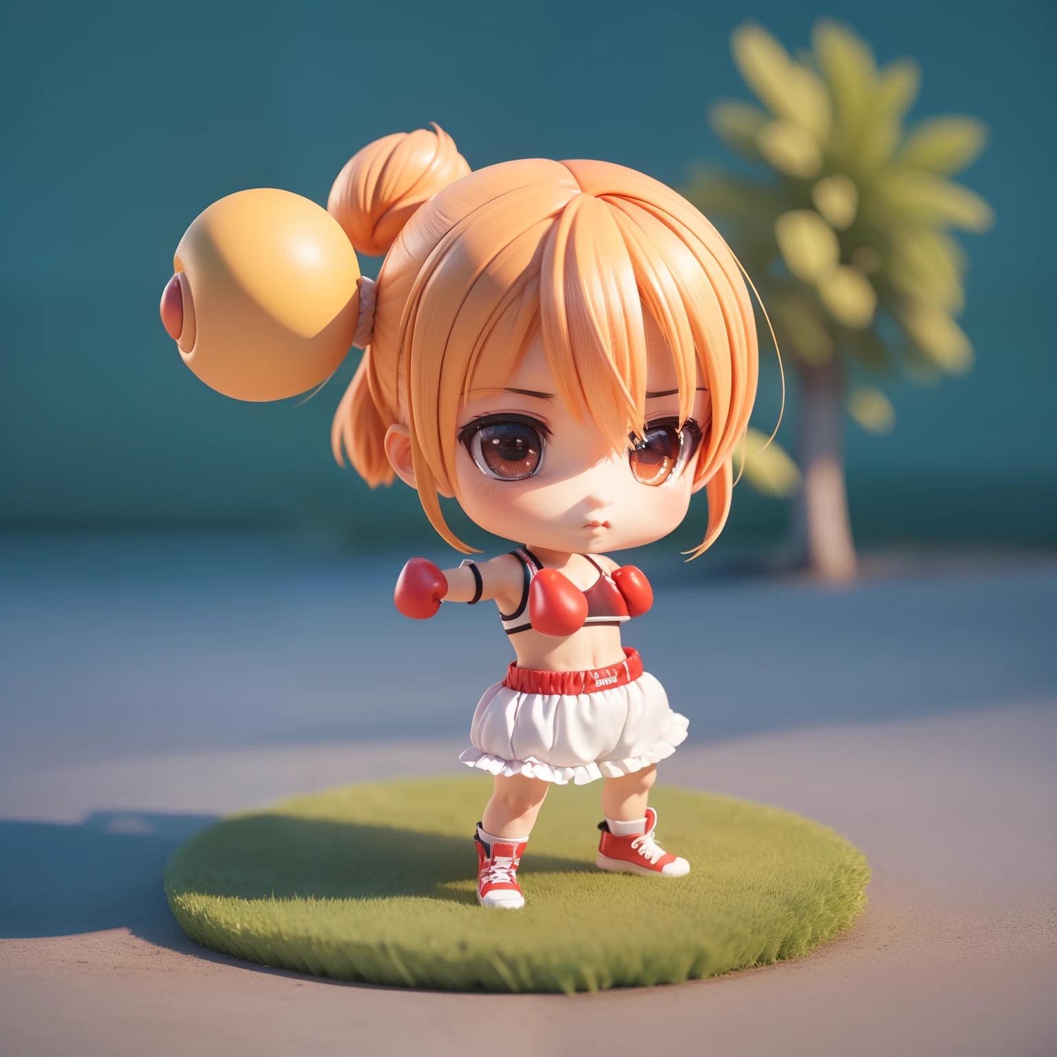 (((Chibi 3D))) (Best Quality), (masutepiece) Chibi Anime Deformed Style,Boxing only🥊🥊,fitness,grass field,Big Red Full Moon