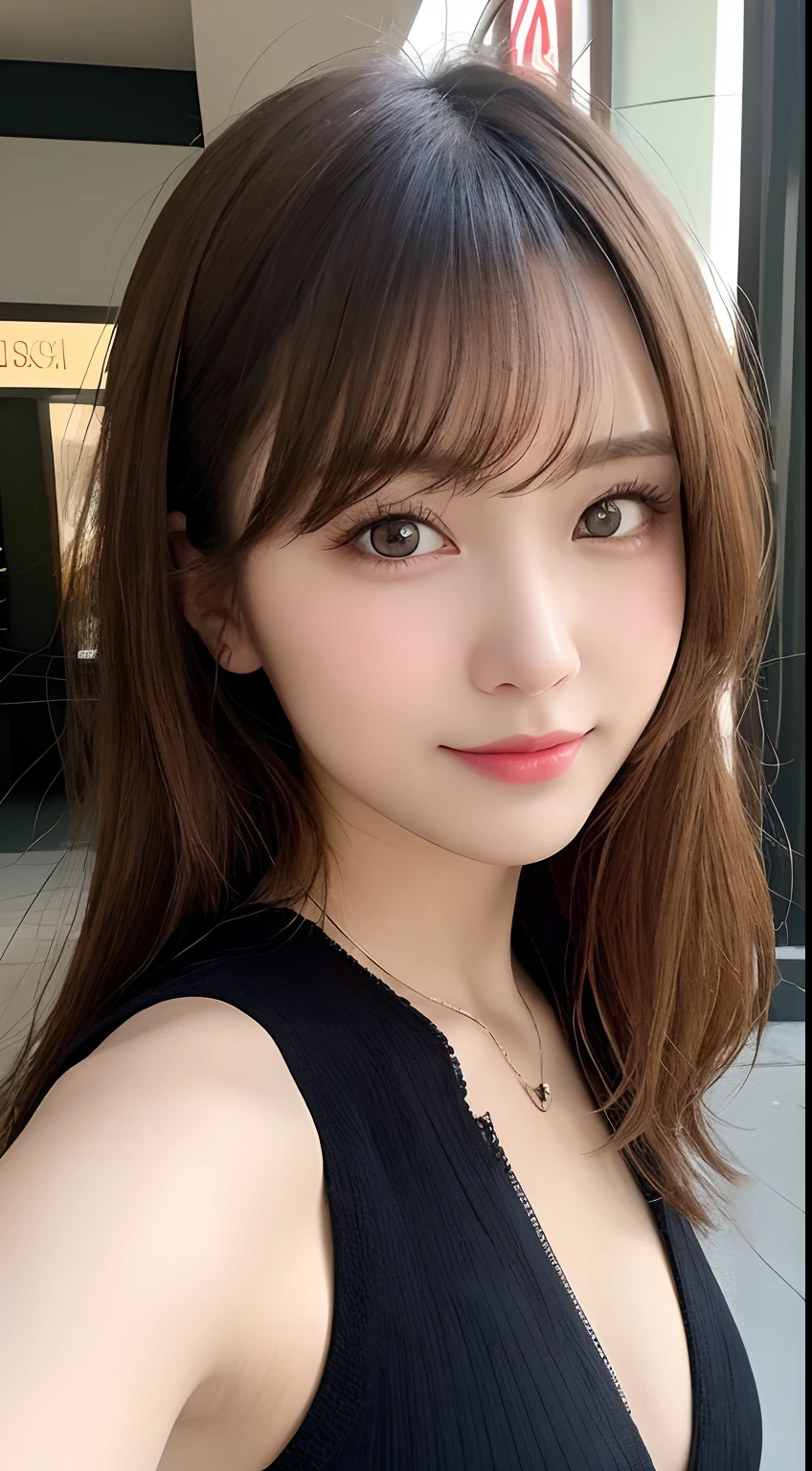 table top, highest quality, shape, Super detailed, finely, High resolution, 8k wallpaper, perfect dynamic composition shape, beautiful and detailed eyes, small breasts, natural color lip, random sexy pose,smile,big city、20 year old girl、midnight、Beautiful and dense face、perfect and beautiful face,Big eyes、real photos（best image quality）,long dress（long sleeve/blouse）、