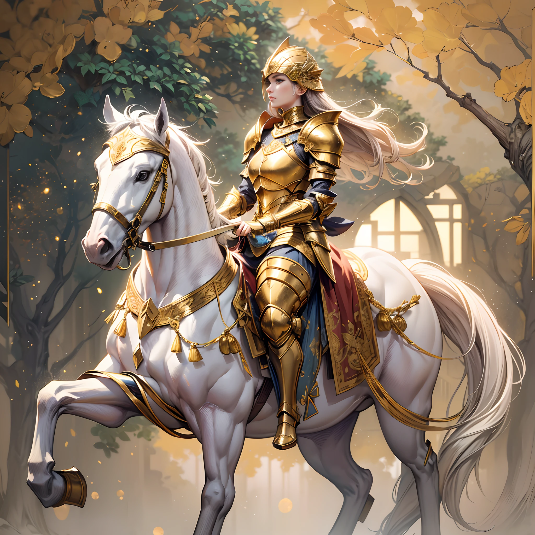 Female centaur knight, Comic style, Translucent skin, subsurfacescattering, ornate detail, Nature background, Hyper-realistic, Cinematic, Dramatic lighting, Masterpiece