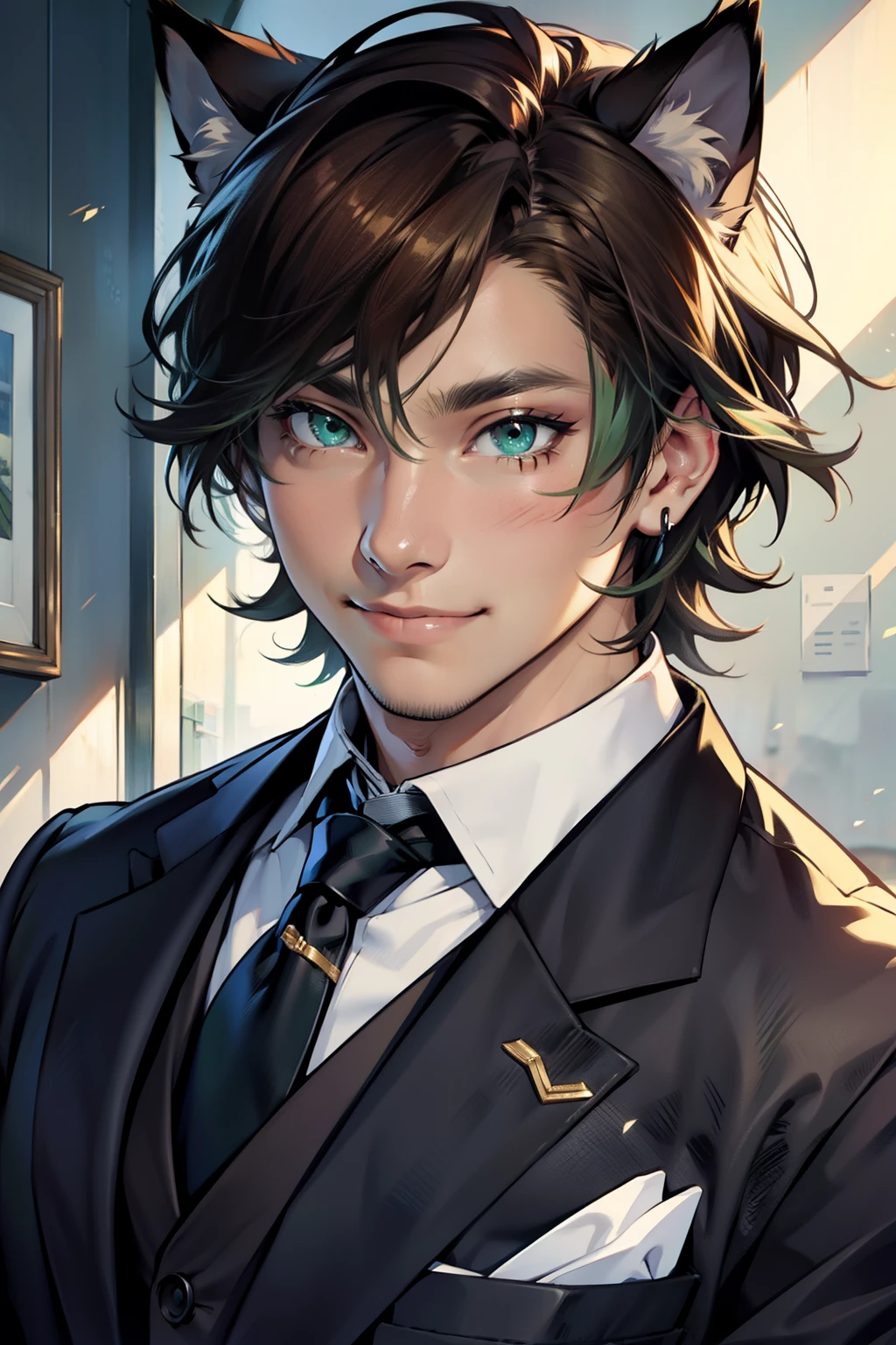 Gentle eyes、Smiling、green colored eyes