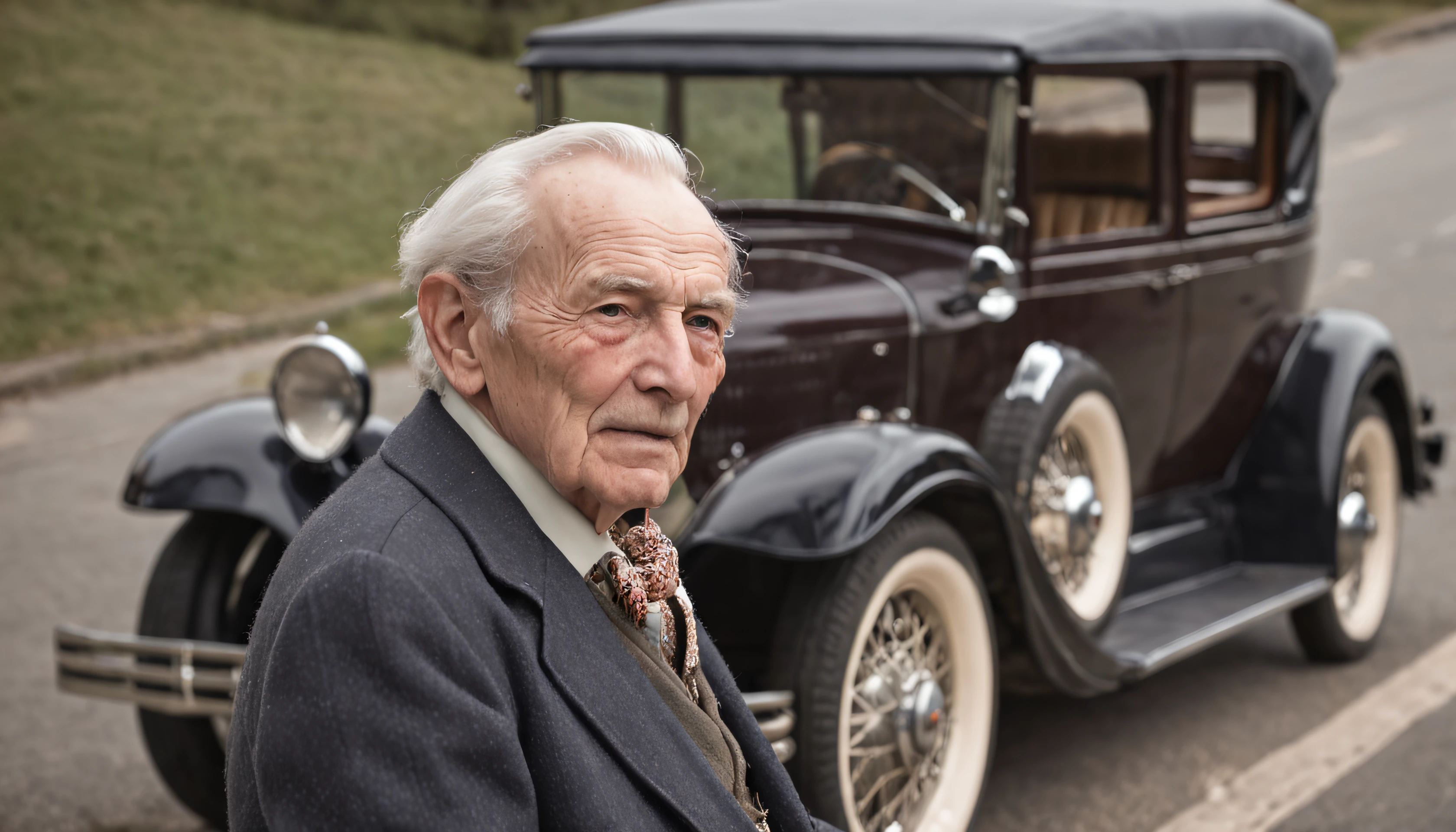 Nostalgic Elegance
Capture a confident OLD-aged MAN in the midst of the 1970s era. The fashion, furniture, and architecture should ooze the essence of that time. Enhance the scene with classic cars from the same period to complete the vintage look. Ensure intricate details in attire, surroundings, and automobiles.