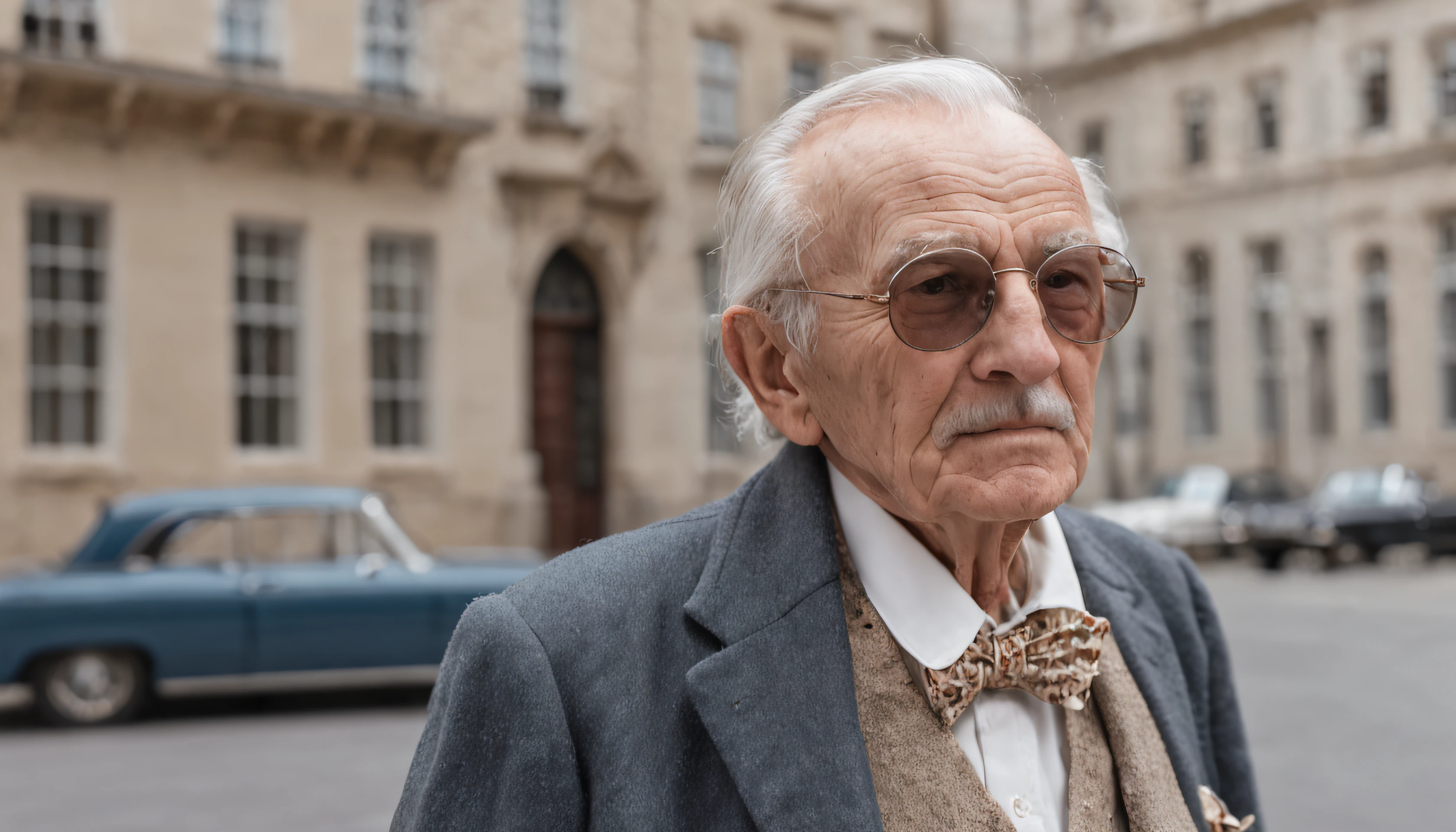 Nostalgic Elegance
Capture a confident OLD-aged MAN in the midst of the 1970s era. The fashion, furniture, and architecture should ooze the essence of that time. Enhance the scene with classic cars from the same period to complete the vintage look. Ensure intricate details in attire, surroundings, and automobiles.