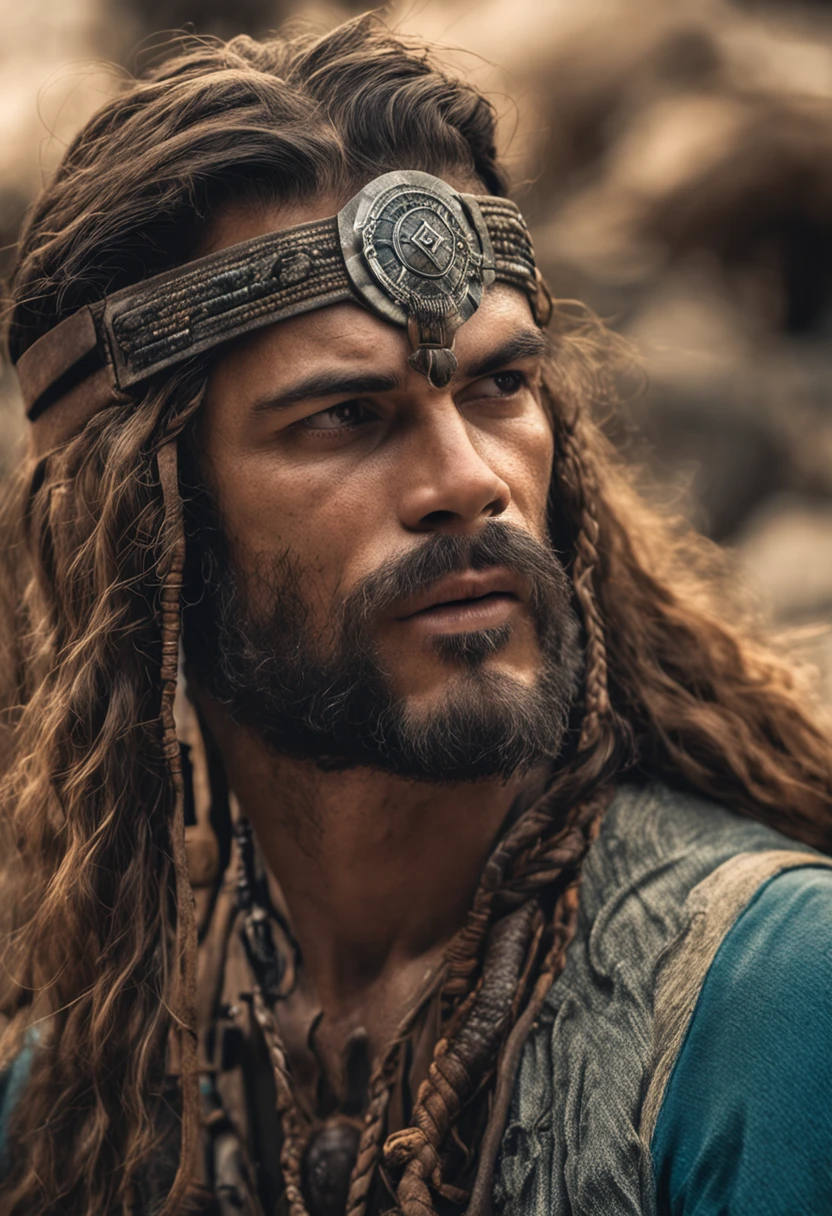 A man with long hair and a beard wearing a headpiece - SeaArt AI