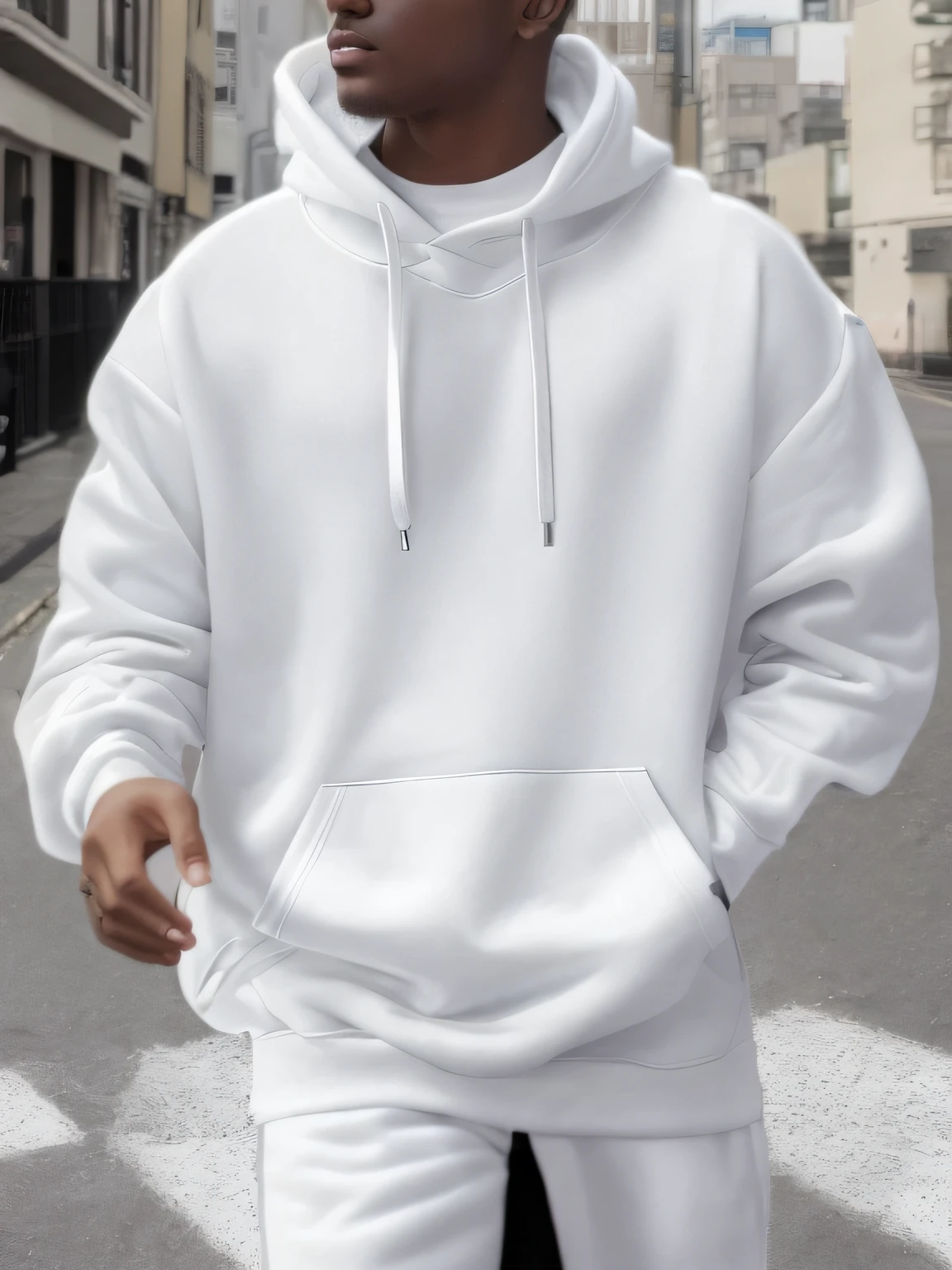 Arafeld men in white hoodies walk down the street, Wear a white hoodie, wearing an oversized hoodie, White hoodie,White hoodies, White oversized clothes, hoodie oversized, Wear a white hoodie, White clothing, wearing hoodie, casual streetwear, casual white garment, trending on r/techwear outfit, Hoodie, Wearing a hoodie, Wear jeans and a white hoodie