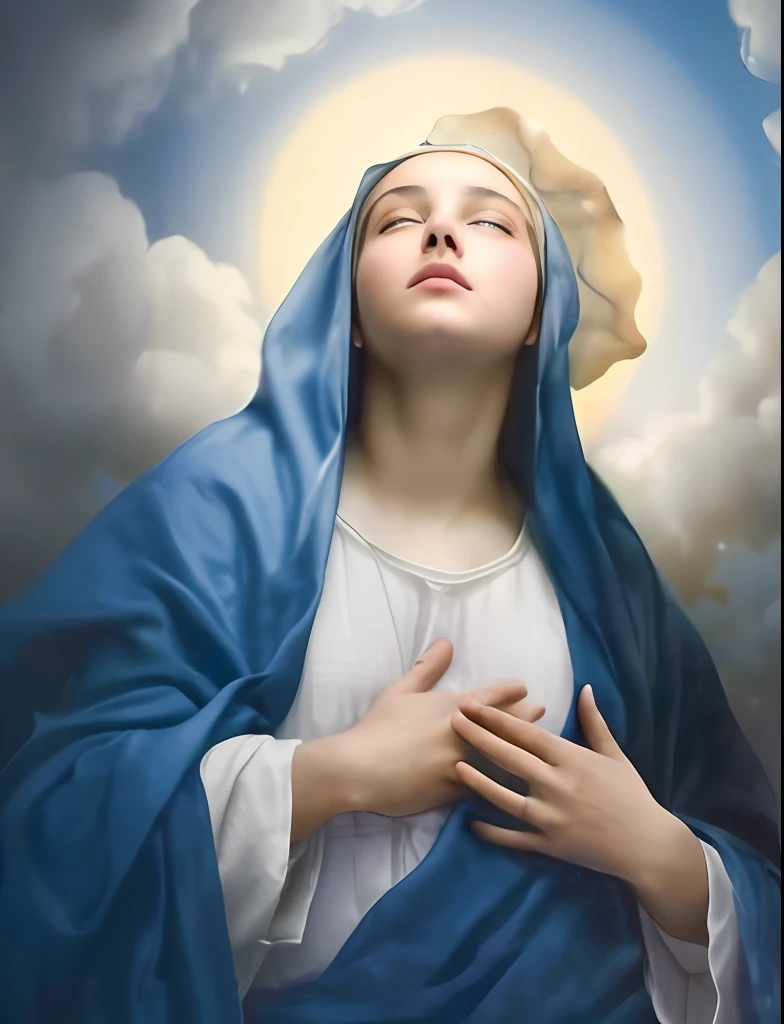 (((Blessed Virgin Mary. 19 years old))) ((( Con una cara seria y piadosa. Con una mirada dulce y tierna))) (obra maestra, calidad superior, mejor calidad, arte oficial, beautiful and aesthetic: 1.2), (1girl), extremadamente detallado, (Arte fractal: 1.3), colorido, highest detailed, Cara perfecta, parte superior del cuerpo, HDR, (orando: 1.3), (golden lines of white coat: 1.2), galaxia, (rayas de luz), eye-catching visuals, (dynamic stripes, senderos luminosos: 1.2), colores vibrantes,