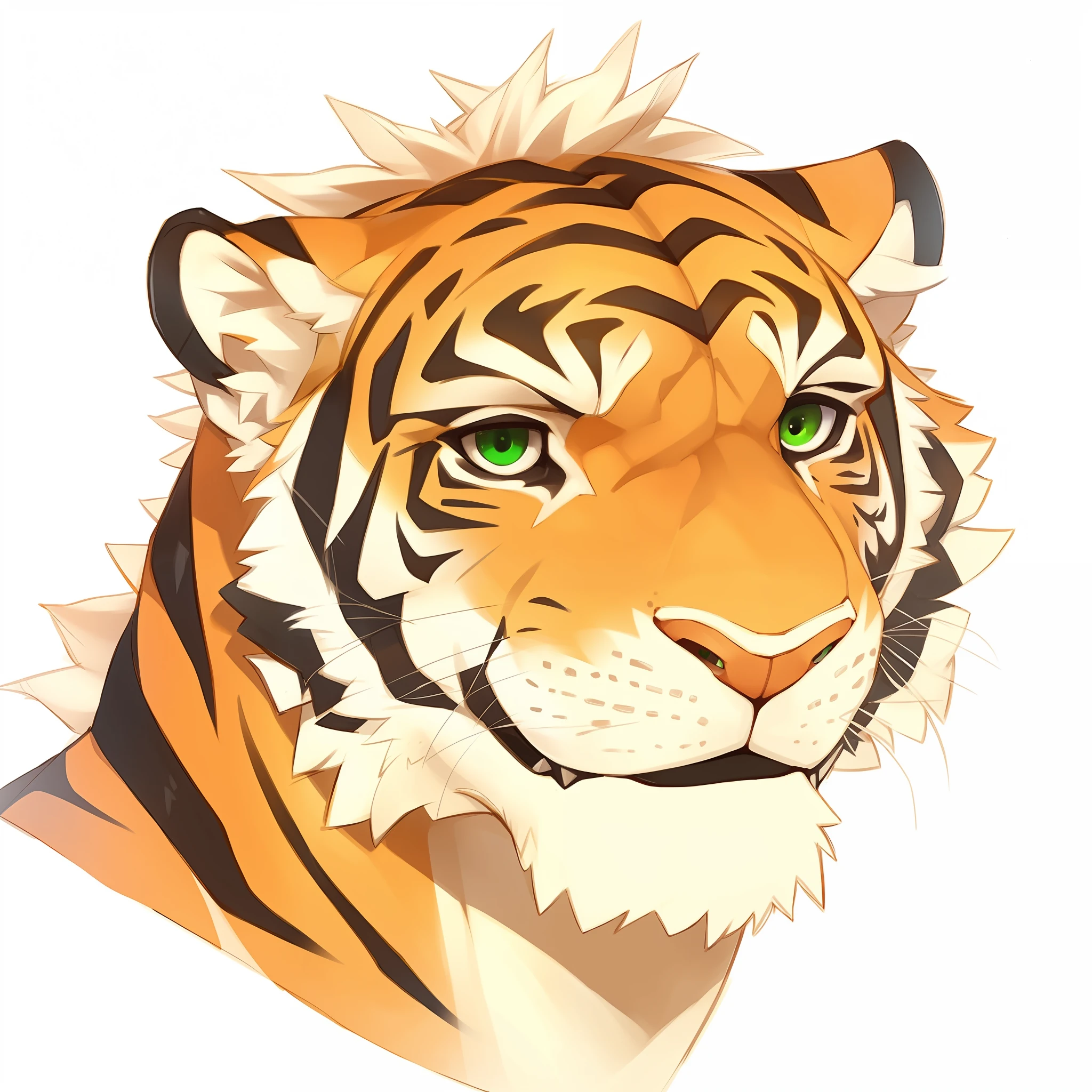 ((1guy))， 独奏， looking at viewert， 夏天， ssmile，Muscle men，sbeard，Middle Age，quality，full-color，extremy detailed，Exquisite painting style, (tiger, green eye,head only,front profile),teeth smile