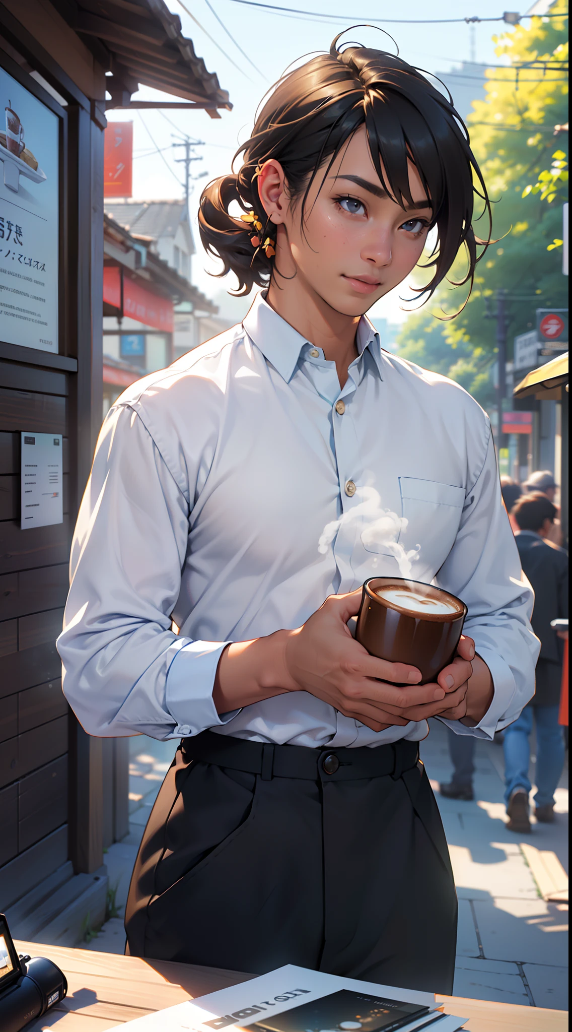 ((Realistic and crisp)), (Captured with Sony Alpha A7), (Invigorating cup of coffee), (Professional and detailed photography), (Perfectly lit and balanced), (Vibrant and true-to-life colors), (Impeccable high-resolution image), (Meticulous attention to detail), (Background beautifully blurred).