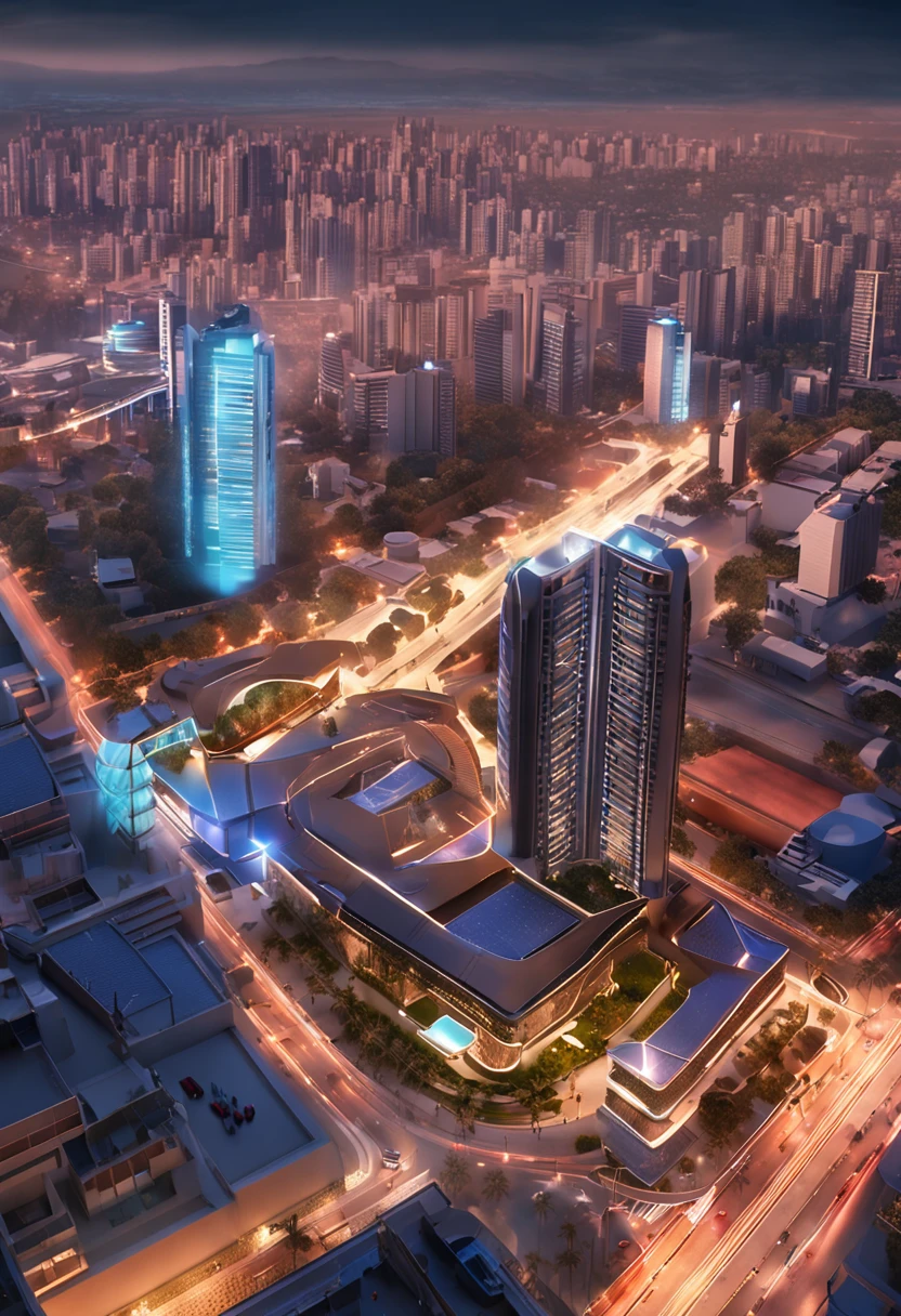 ((masterpiece, best quality)), 8k, modern architectural style, photographrealistic, hyperedetailed photo, Clean skies, Sateen,group of buildings,Commercial complex,A thriving city,Traffic road network,the city street,Coastal scenery