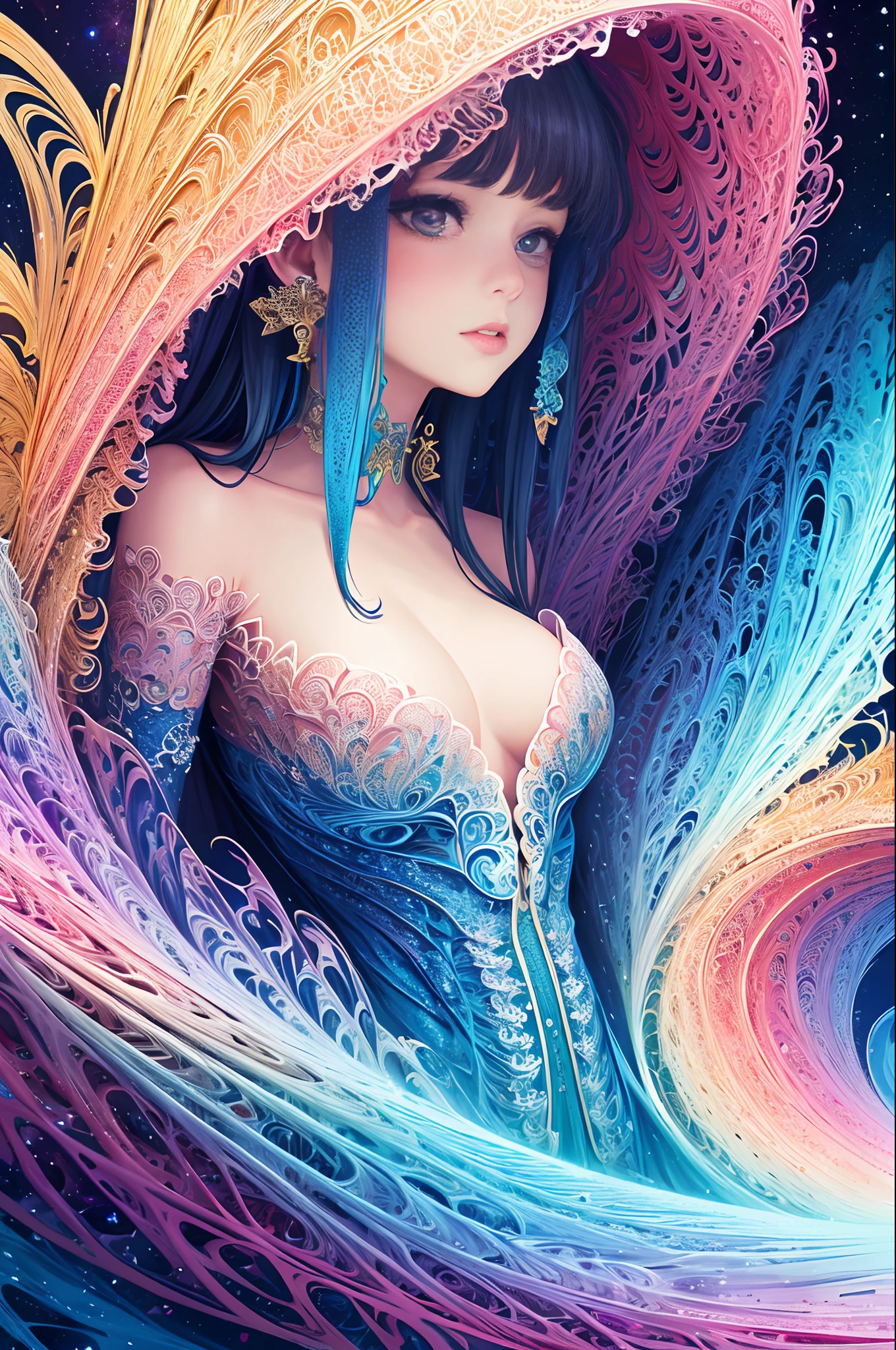 (masterpiece, top quality, best quality, official art, beautiful and aesthetic:1.2), (1girl), extreme detailed,(fractal art:1.3),colorful,highest detailed