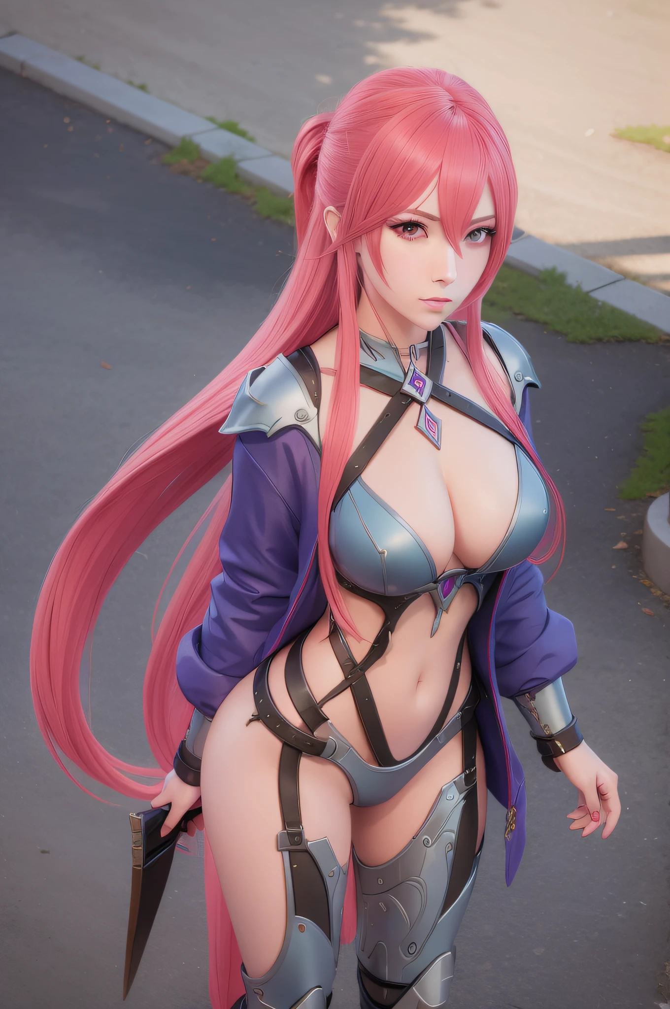 female, glaze, beauty, long hair, feminim, stand hold the blade, wear battlesuite, photorealistic, masterpiece
