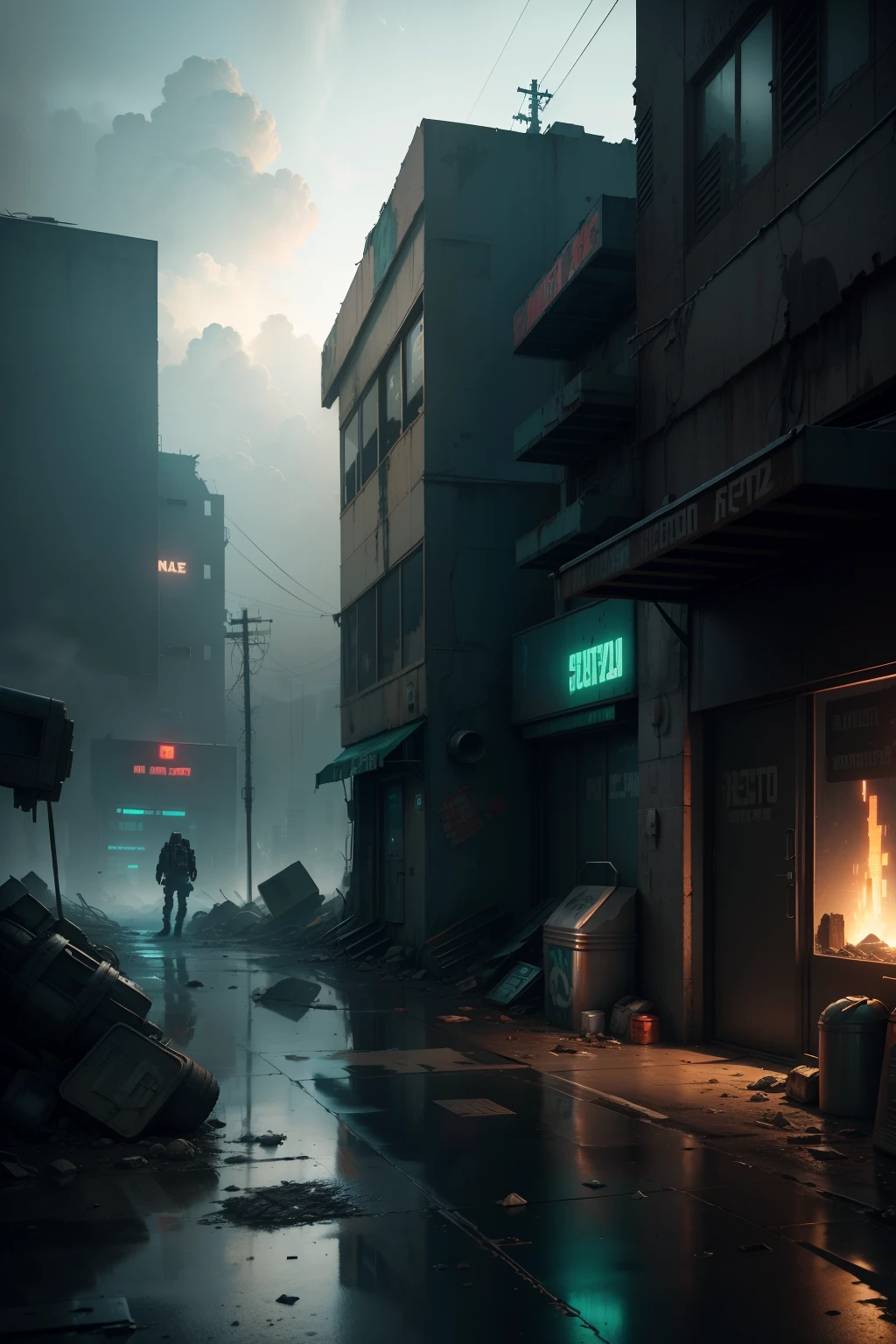 Guviz-style artwork, postapocalyptic vibes, cyberpunk homeless, post grunge concept art, Atmospheric. Digital painting, cyberpunk digital painting, Armageddon's garbage, background artwork, Cold, Desolate. Digital illustration of Guvez style artwork, postapocalyptic vibes, cyberpunk homeless, post grunge concept art, Atmospheric. Digital painting, cyberpunk digital painting, Armageddon's garbage, background artwork, Cold, Desolate. Digital illustration