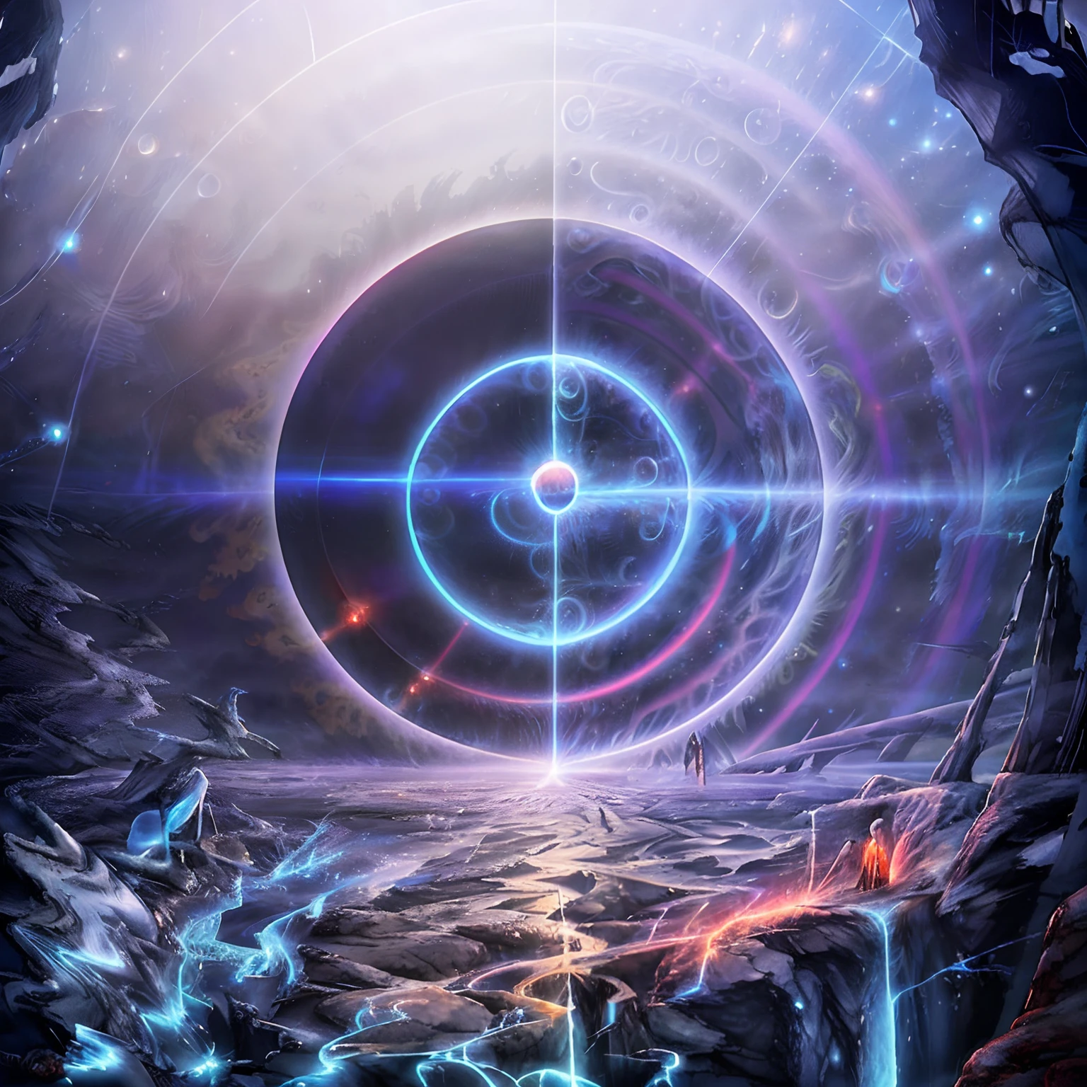 "Quantum Portal": Imagine a picture, where a person crosses a portal between worlds, revealing new realities and dimensions.