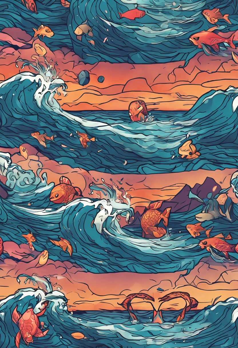 The ocean with Pokemon, with fire, and water, and Myu