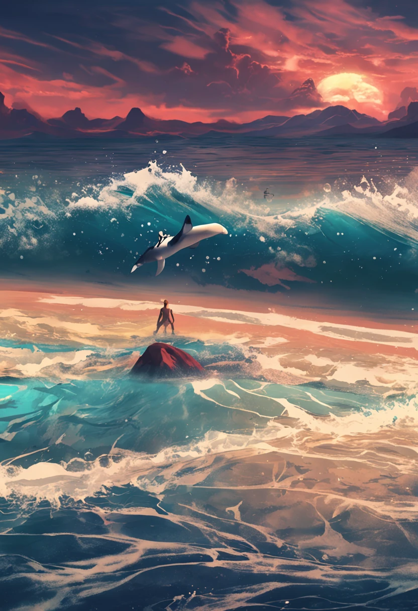 The ocean with Pokemon, with fire, and water, and Myu