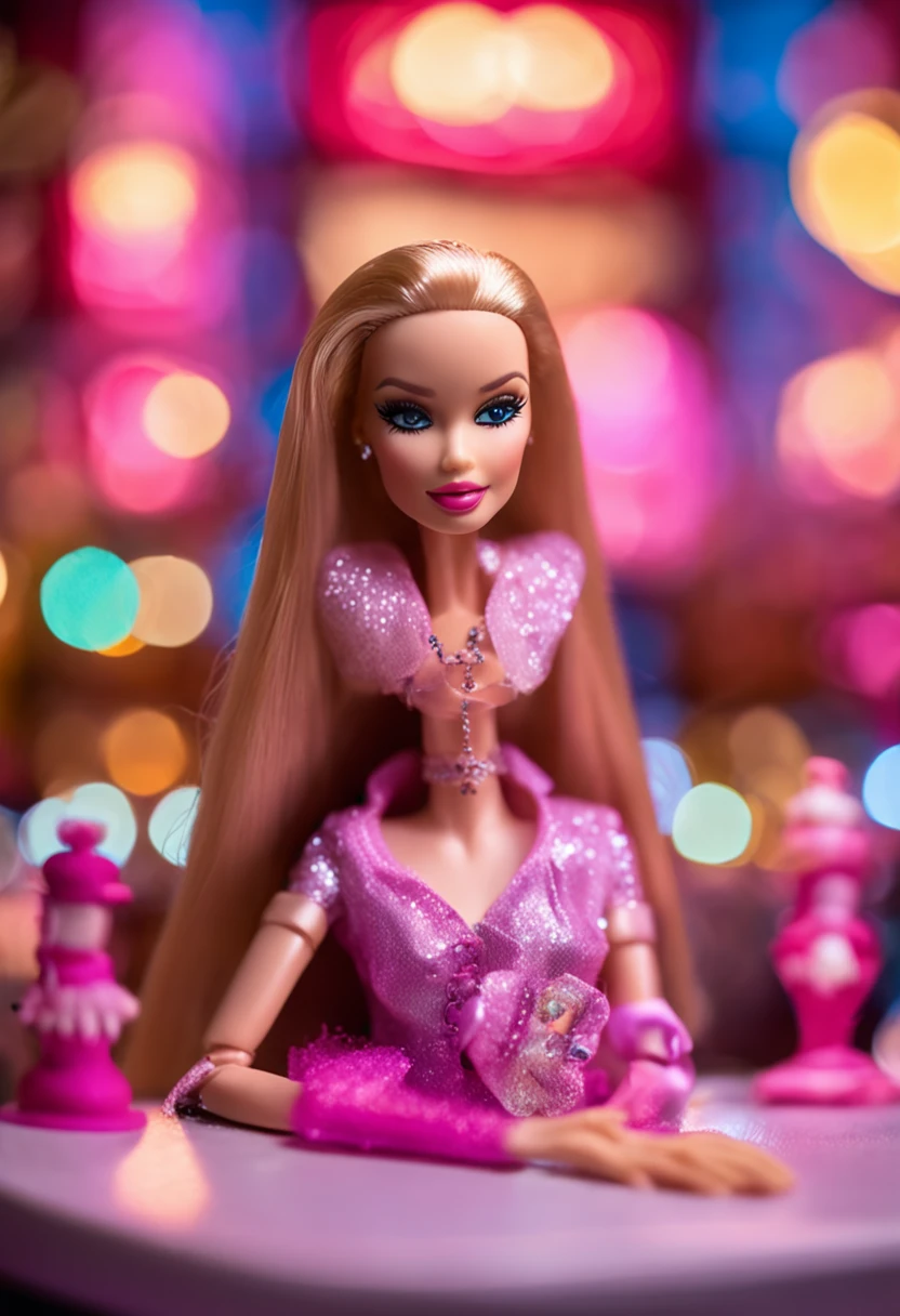 Menina sentada em uma mesa com duas bonecas Barbie e uma mala, boneca Barbie, plastic barbie doll, Barbie, foto comercial do brinquedo, Barbie ou boneca Ken, Retrato da boneca Barbie, fully posable, boneca Barbie anime, Obra-prima da luz brilhante, several dolls in one photo, Figurines, figuras de brinquedos, a mulher segura mais brinquedos, Barbie Ciborgue