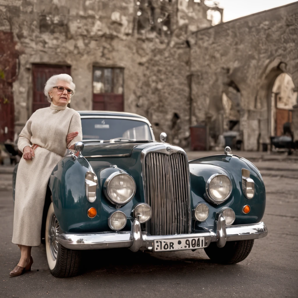 Mid-century illusions
Confident middle-aged elderly individual, Decorated with 1990s fashion, Stand among retro furniture and architectural wonders. Classic cars of the era adorn the scene, Enhance the nostalgic atmosphere.