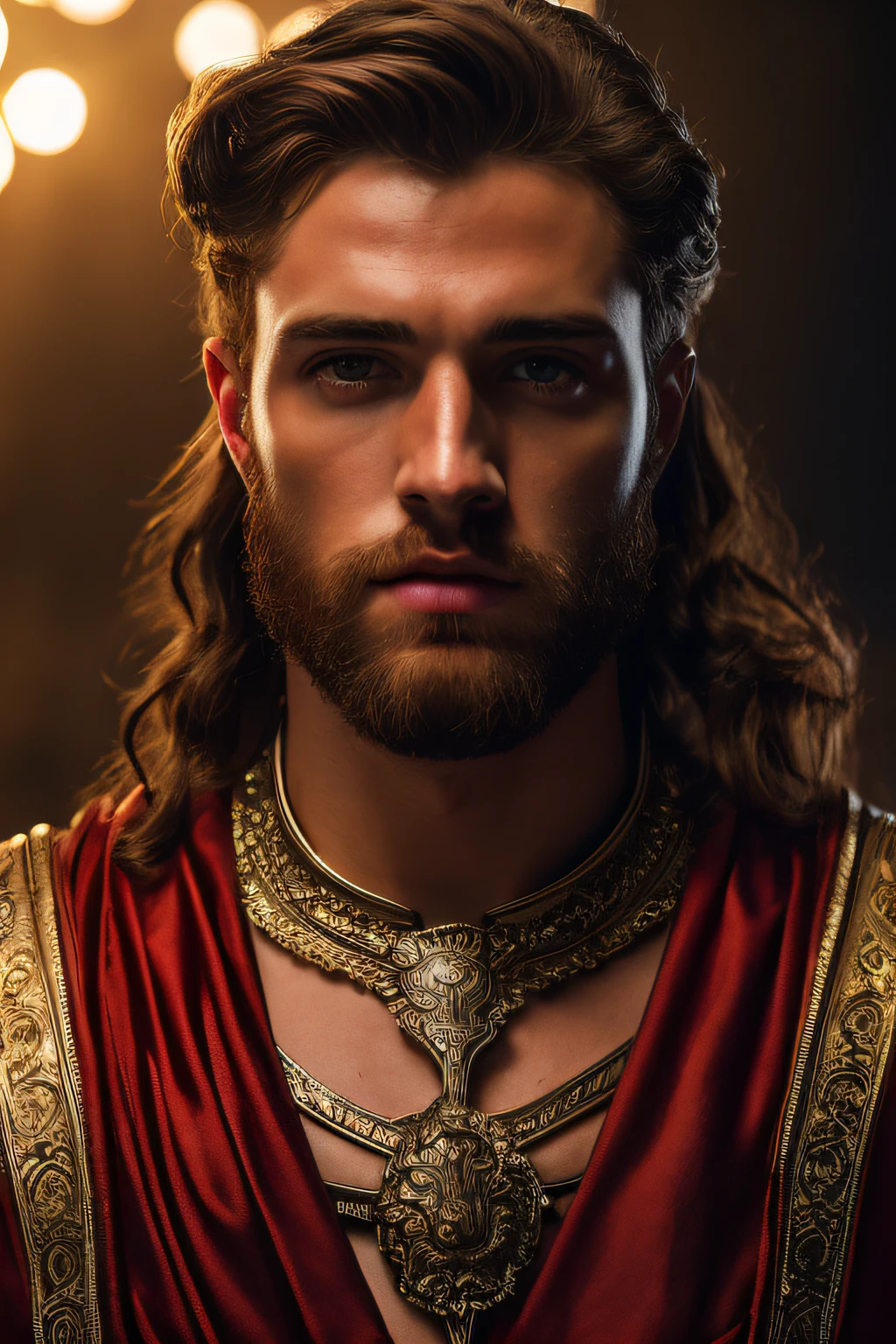 (modelo Elden anel geral radahn no deserto vermelho europeu masculino vermelho, (Orange hair male sorcerer sorcerer casting spells fire prince noble eyes rich color brown red), (rosto raspado cabelo vermelho vermelho). (atraente, corpo inteiro bem definido, pele em 4k, stand, luz), Cinematic lighting. fotografia, Detailed symmetrical realistic face. David haller como um gladiador romano traje europeu Roma grego e vermelho e dourado traje romano com joias de rubi extremamente detalhado , peach skin, Auburn Cabelo, master part, disparate, Nikon D850 Fotografia de Stock, Kodak Portra 400 F1.6 Lens camera, extremamente detalhado, Amazing, detalhes finos, textura hiper realista, dramatic lighting, alta qualidade, Full Resolution, foco nítido, extremamente detalhado , Cinematic lighting, 8k UHD.
