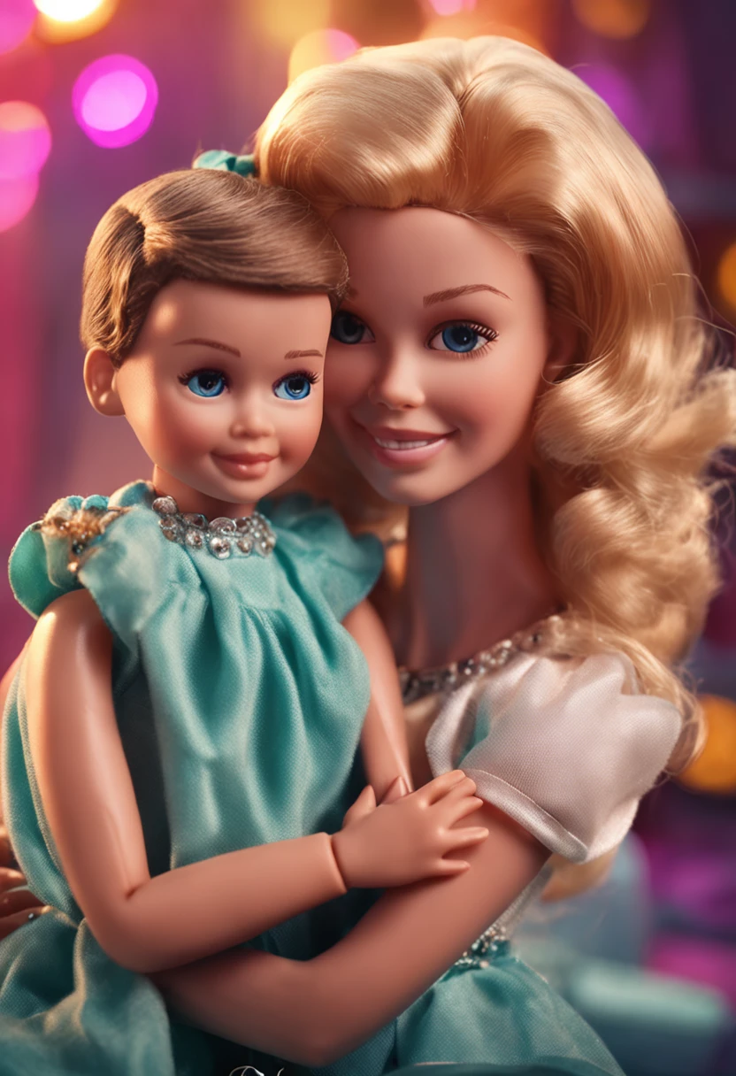 Happy child hugging barbie doll