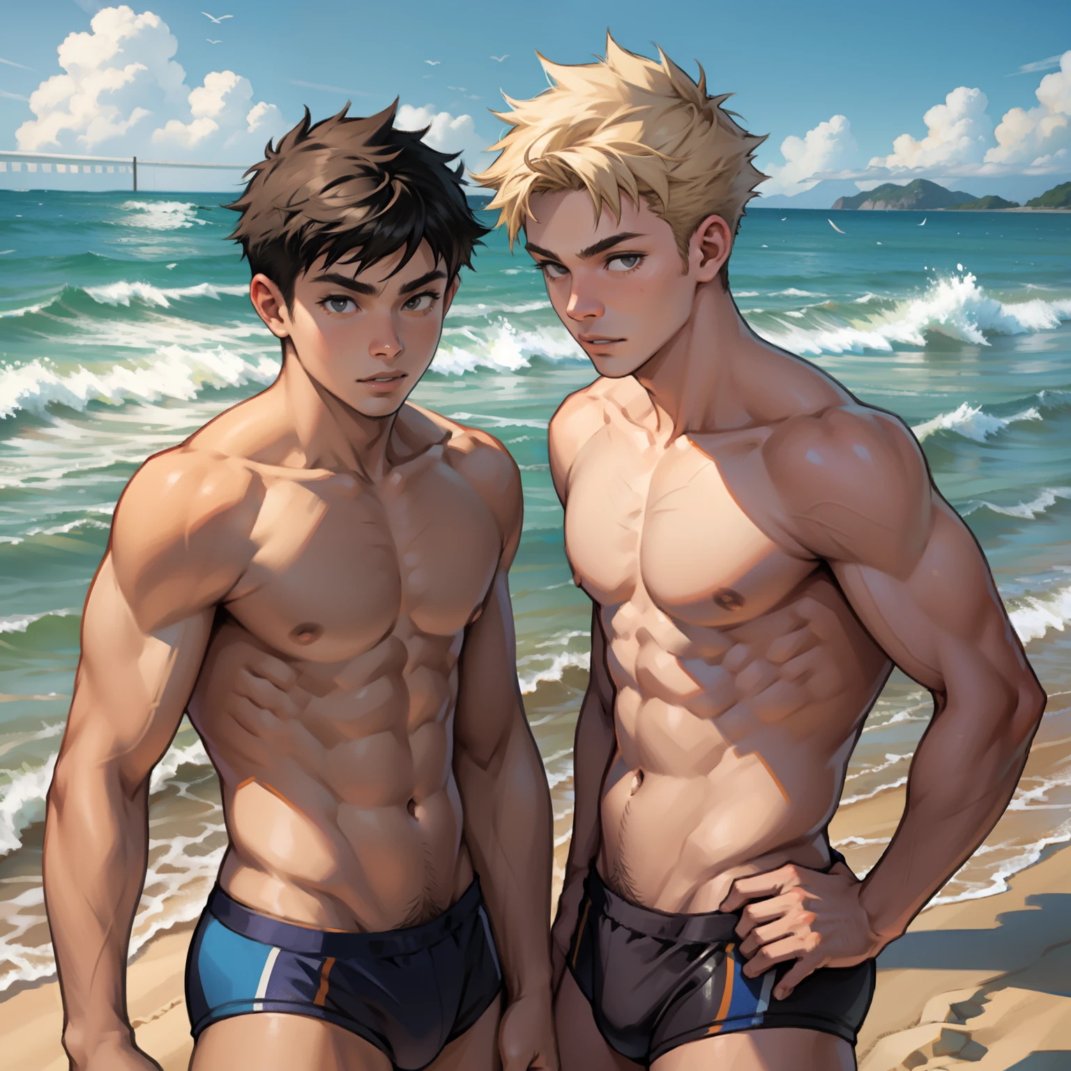 Two boys play volleyball,sandbeach