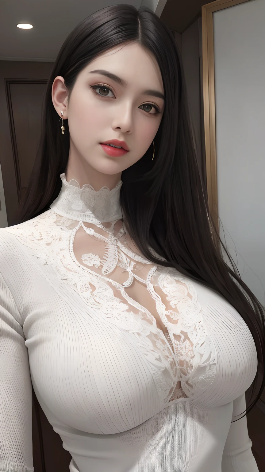 (Masterpiece:1.2, Best quality), Realistic, (Real picture, Intricate details, Depth of field，High neck clothes), parted lip, highly  detailed, Perfect face, Perfect body, Large models,
Mature woman, Tall, Long legs, 
Natural background bokeh