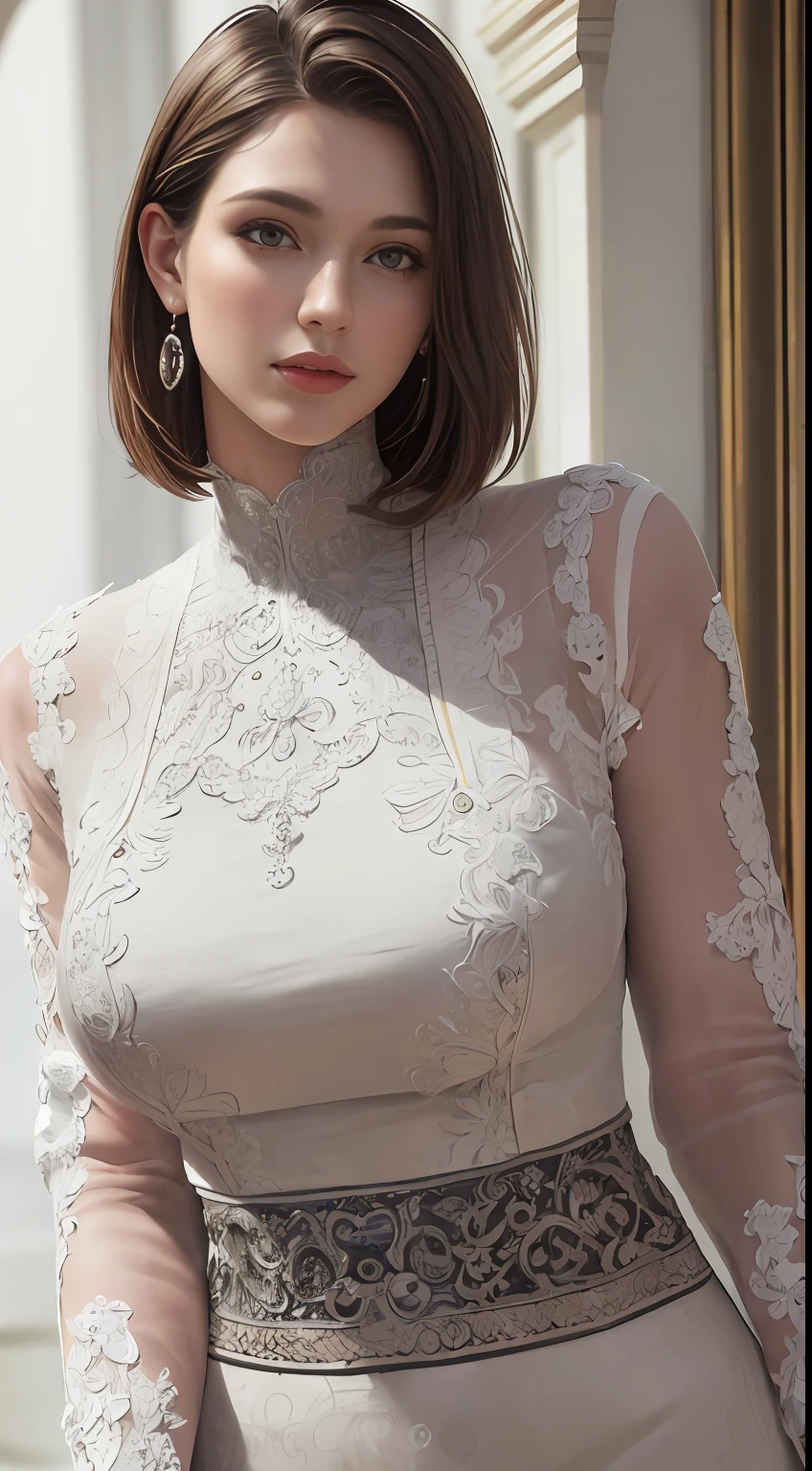 (Masterpiece:1.2, Best quality), Realistic, (Real picture, Intricate details, Depth of field,High neck clothes), parted lip, highly detailed, Perfect face, Perfect body, Large models,
Mature woman, Tall, Long legs,
Natural background bokeh