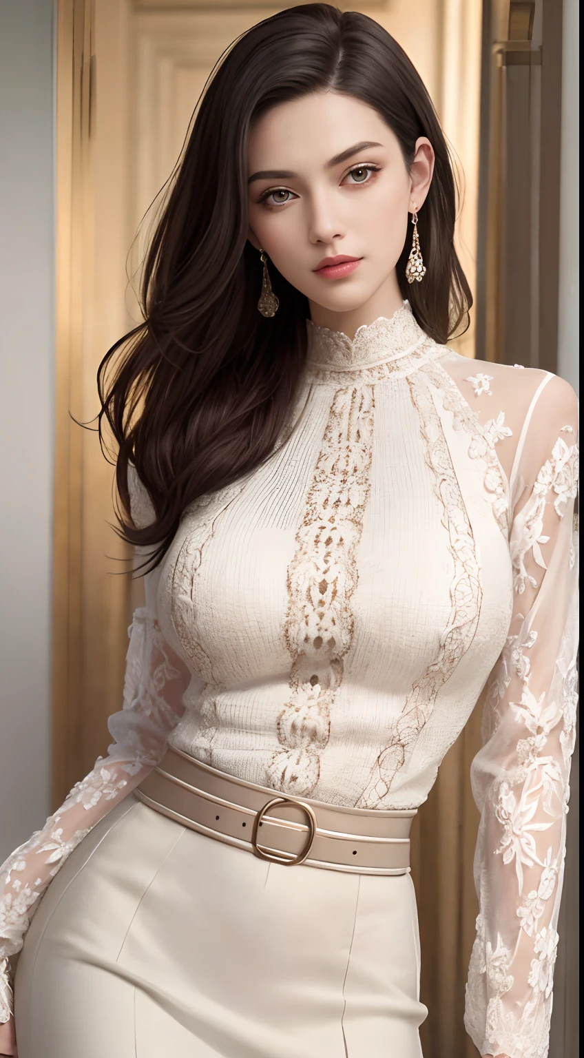 (Masterpiece:1.2, Best quality), Realistic, (Real picture, Intricate details, Depth of field,High neck clothes), parted lip, highly detailed, Perfect face, Perfect body, Large models,
Mature woman, Tall, Long legs,
Natural background bokeh