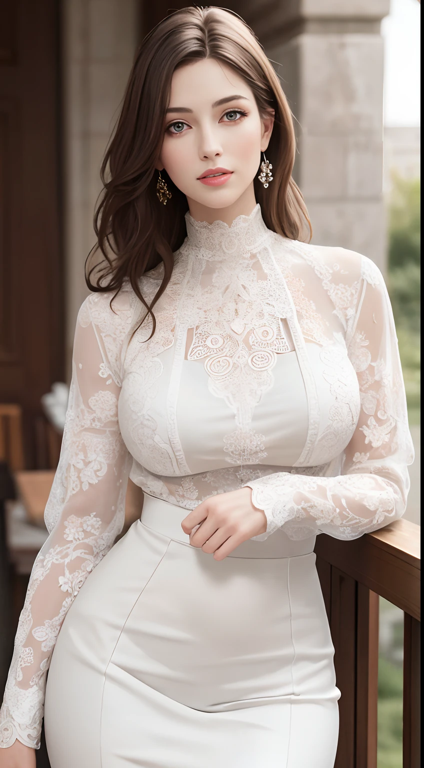 (Masterpiece:1.2, Best quality), Realistic, (Real picture, Intricate details, Depth of field,High neck clothes), parted lip, highly detailed, Perfect face, Perfect body, Large models,
Mature woman, Tall, Long legs,
Natural background bokeh