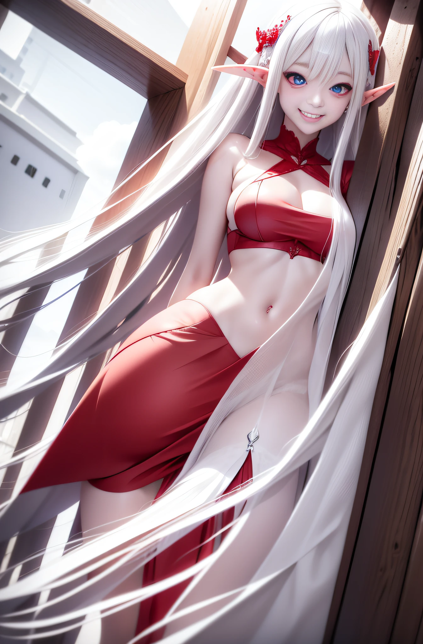 Red and blue odd-eyed pupil eyes、Smiling