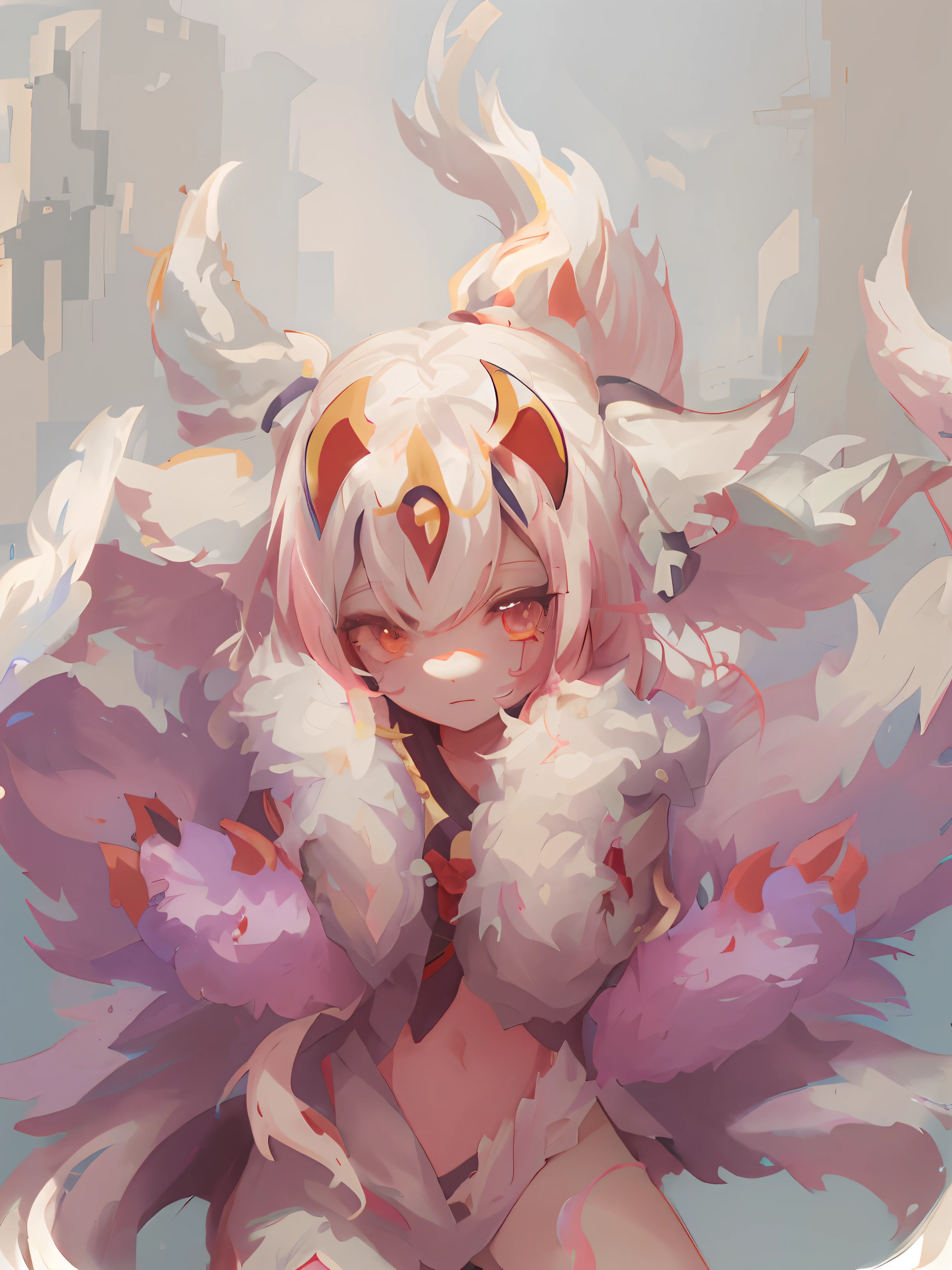 Anime girl with white hair and pink wings in the city, Detailed digital anime art, ahri, Anime monster girl, Detailed fanart, zerochan art, White Cat Girl, Digital art on Pixiv, Onmyoji detailed art, wlop rossdraws, cushart kenz, made with anime painter studio, inspired by Krenz Cushart, Fanart Meilleure ArtStation