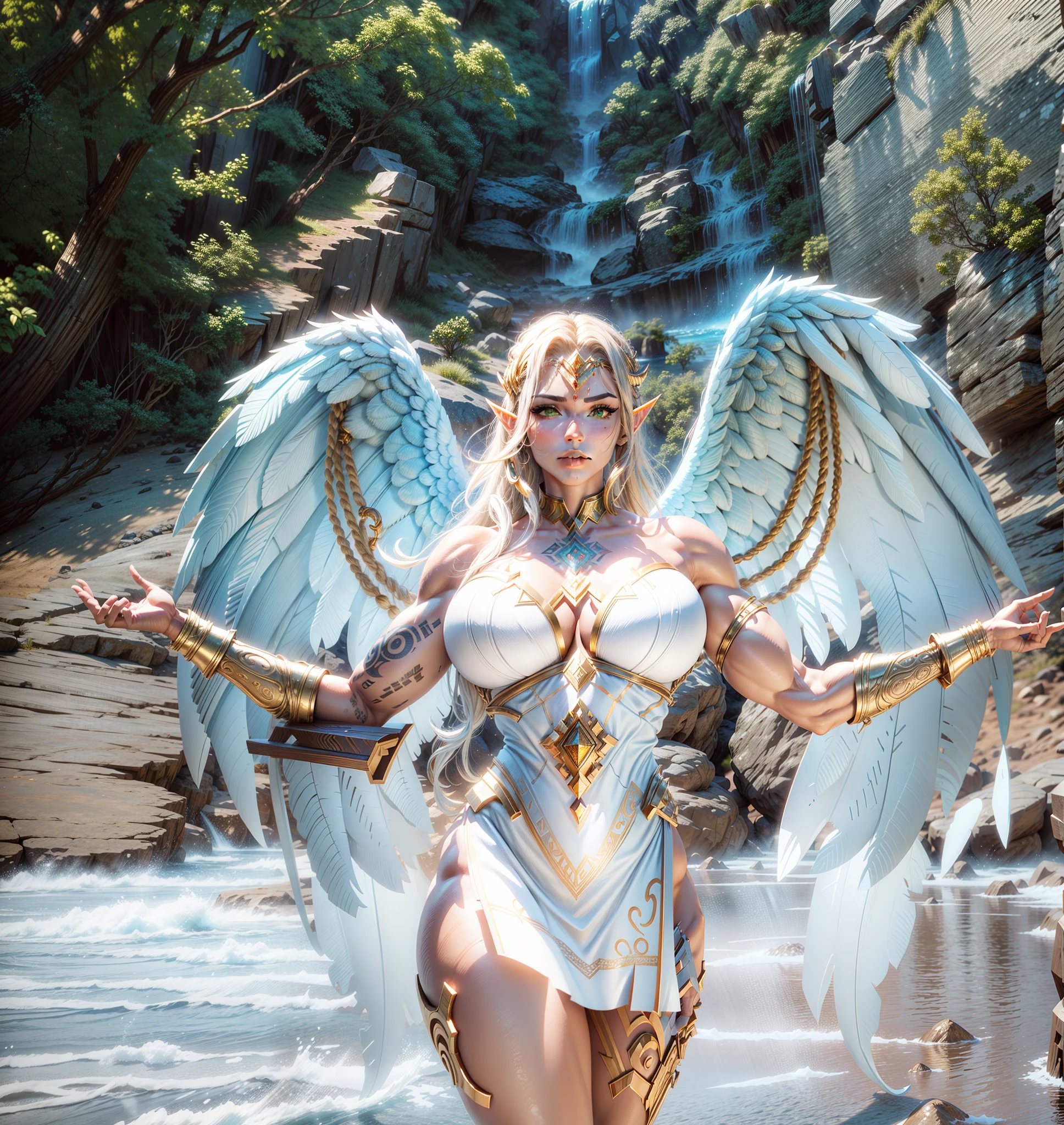 Asgard，valkyrie，Senhora Cavaleiro，Anatomia correta，epic fantasy digital art，tmasterpiece，8k，high-definition resolution，desenho detalhado，Qulidade Superior，, Epic composition, músculous body, tatuagem na perna esquerda