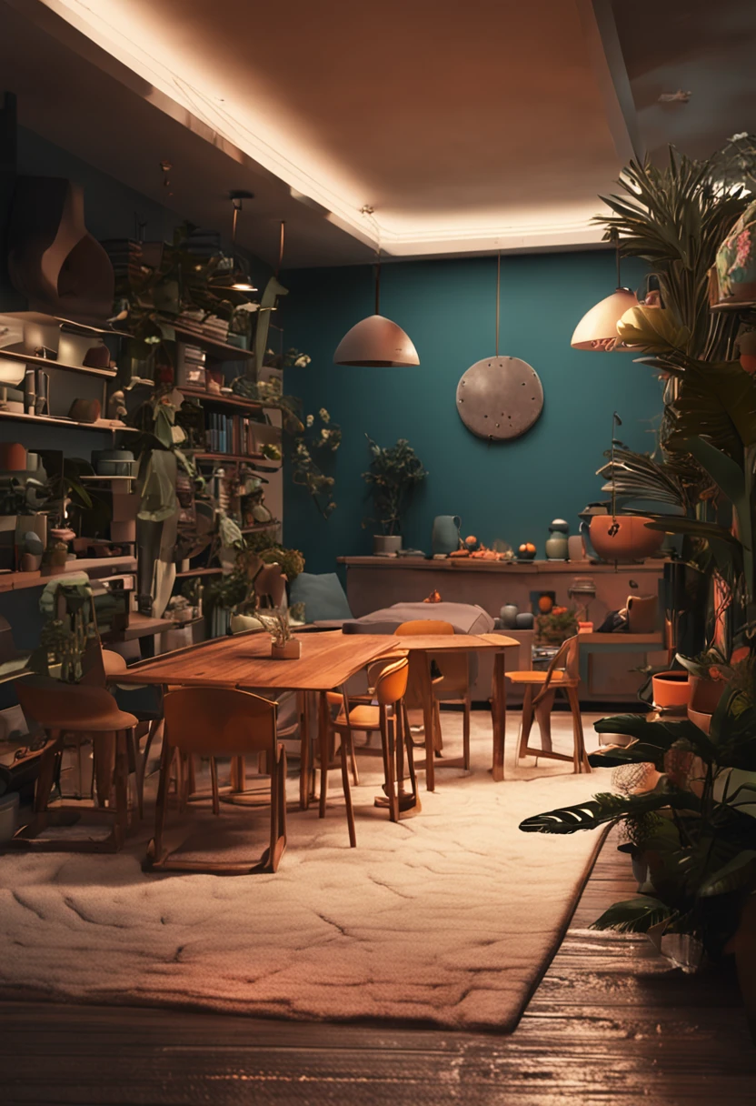 Realistic space for people to gather, conversarem e terem aulas. cozy space, claro e acolhedor