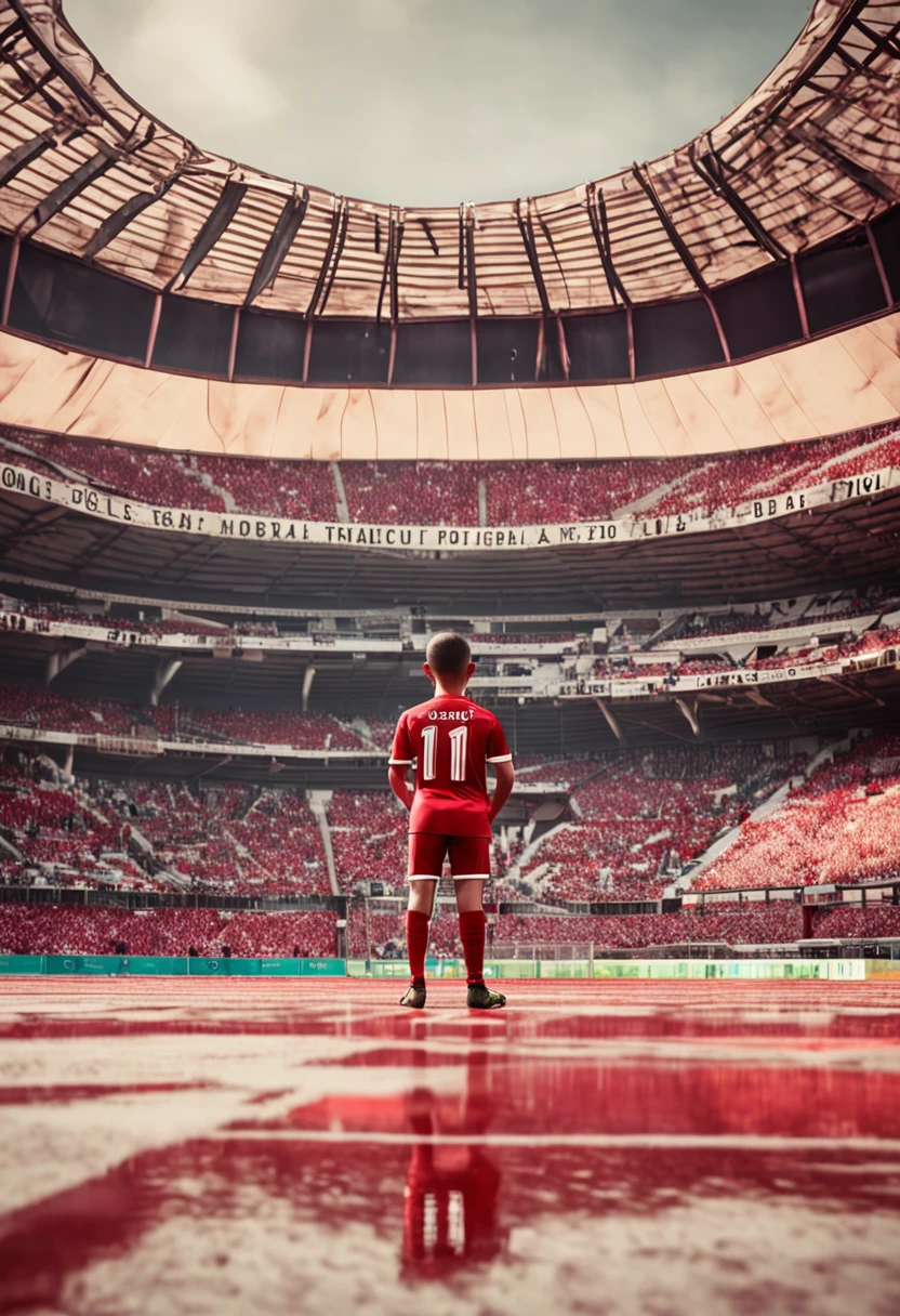 One wears the number 7 shirt of the Portuguese national team and is height 1.A 75-meter Chinese boy poses for a sports photo on the court，Running with a football，Full body photo，Full body photo，Full body photo，The background is the real Old Trafford football stadium，Cinematic sense of color，
Ultra Realistic Photo, 8K quality, Full-HD