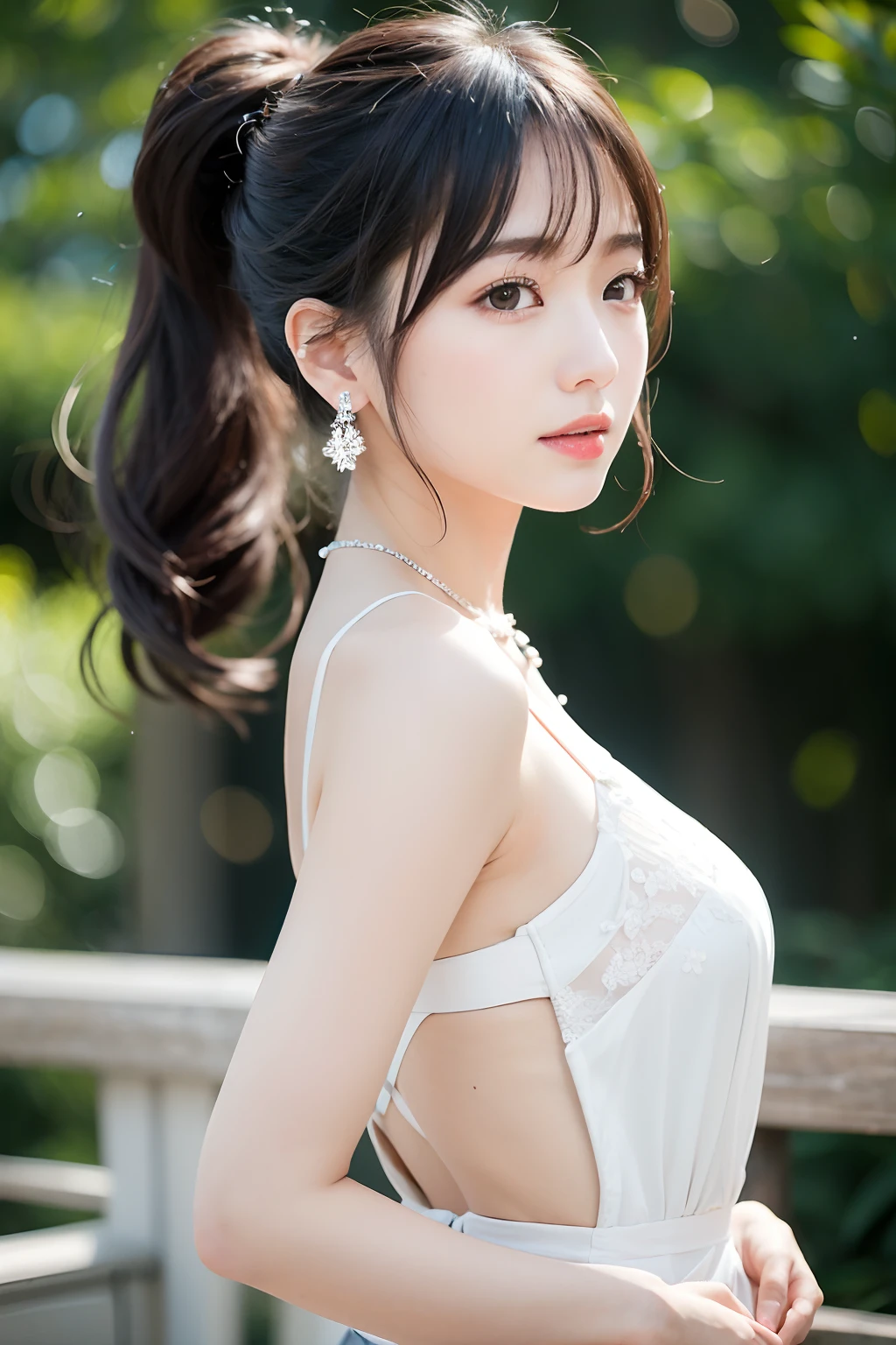 ((addielyn))、Random posture、(extremely delicate and beautiful work)、(masterpiece)、One girl、Highly Detailed Elegant Wedding Dresses、tiarra、A highly detailed、Warped ponytail、A charming expression、Beautiful and clear eyes、Green pupil、delicate necklaces、Delicate earrings、Simple blurry background、Description of extreme details、Beautiful fece、A charming、Ultra-fine painting、delicated face、Delicate figure、thin clavicle、Beautiful lips、Soft back view、mix4、(8K、Raw photography、top-quality、masterpiece:1.2), (reallistic, Photorealsitic:1.37),1girl in,Cute,Cityscape, natta, Sateen, Wetty, Professional Lighting, Photon mapping, Radio City, physically-based renderingt, above waist、乃木坂アイドル、韓国アイドル、hposing Gravure Idol、女優、