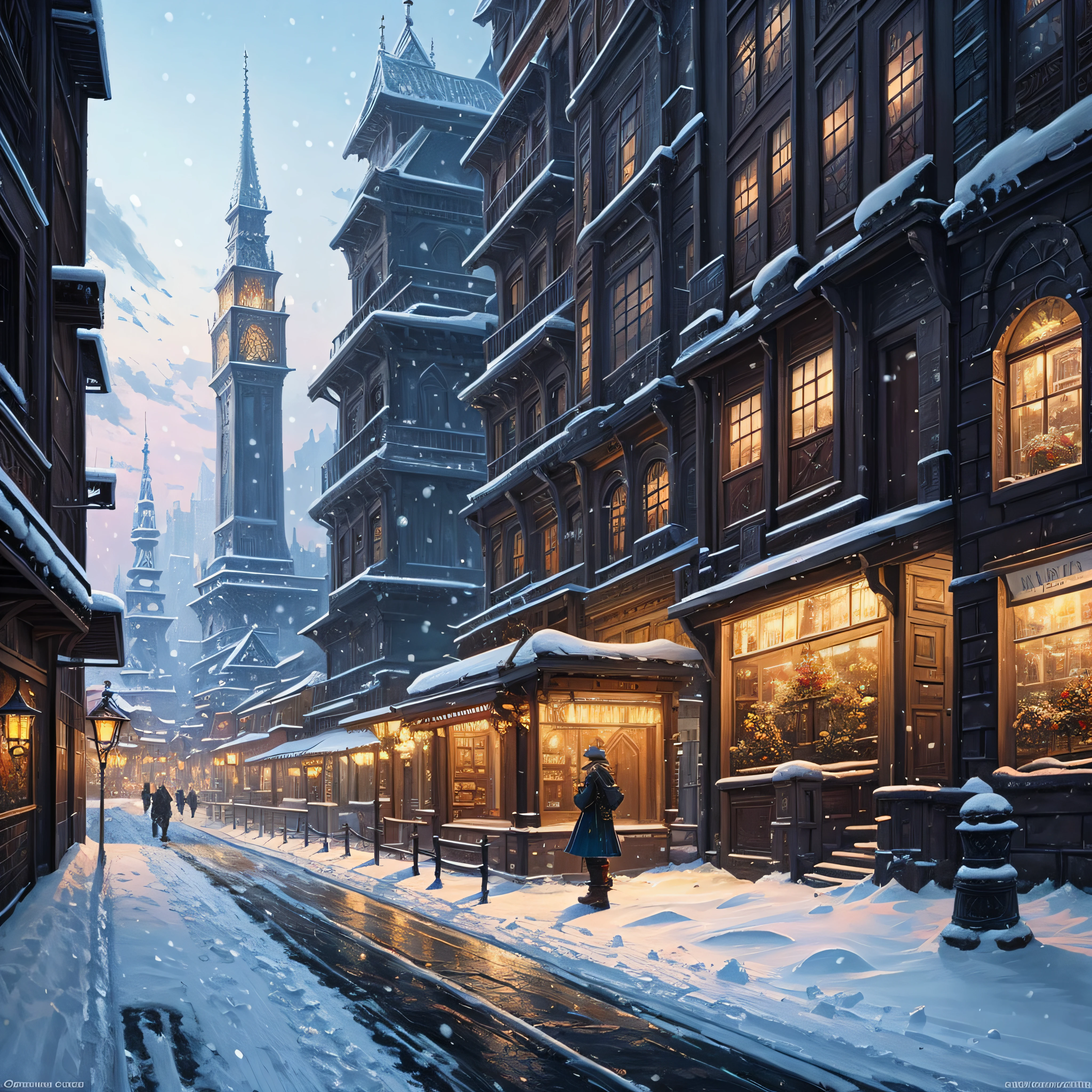 tmasterpiece,intricately details,FF14 style,Urban painting,scenecy,Magic City,Snow and ice,delicated,