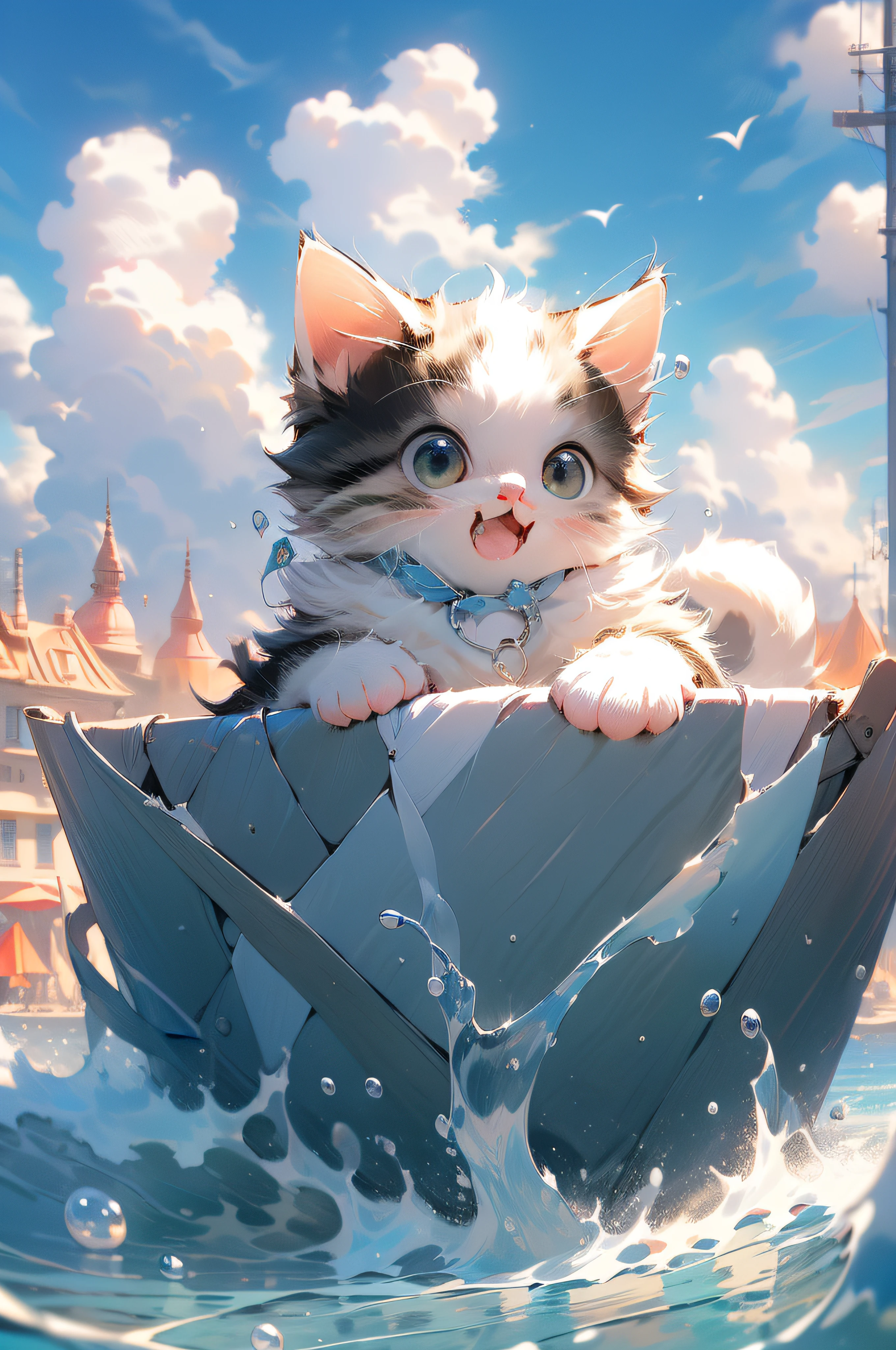 (tmasterpiece,best qualtiy:1.2),A kitten,Drink water by the water's edge