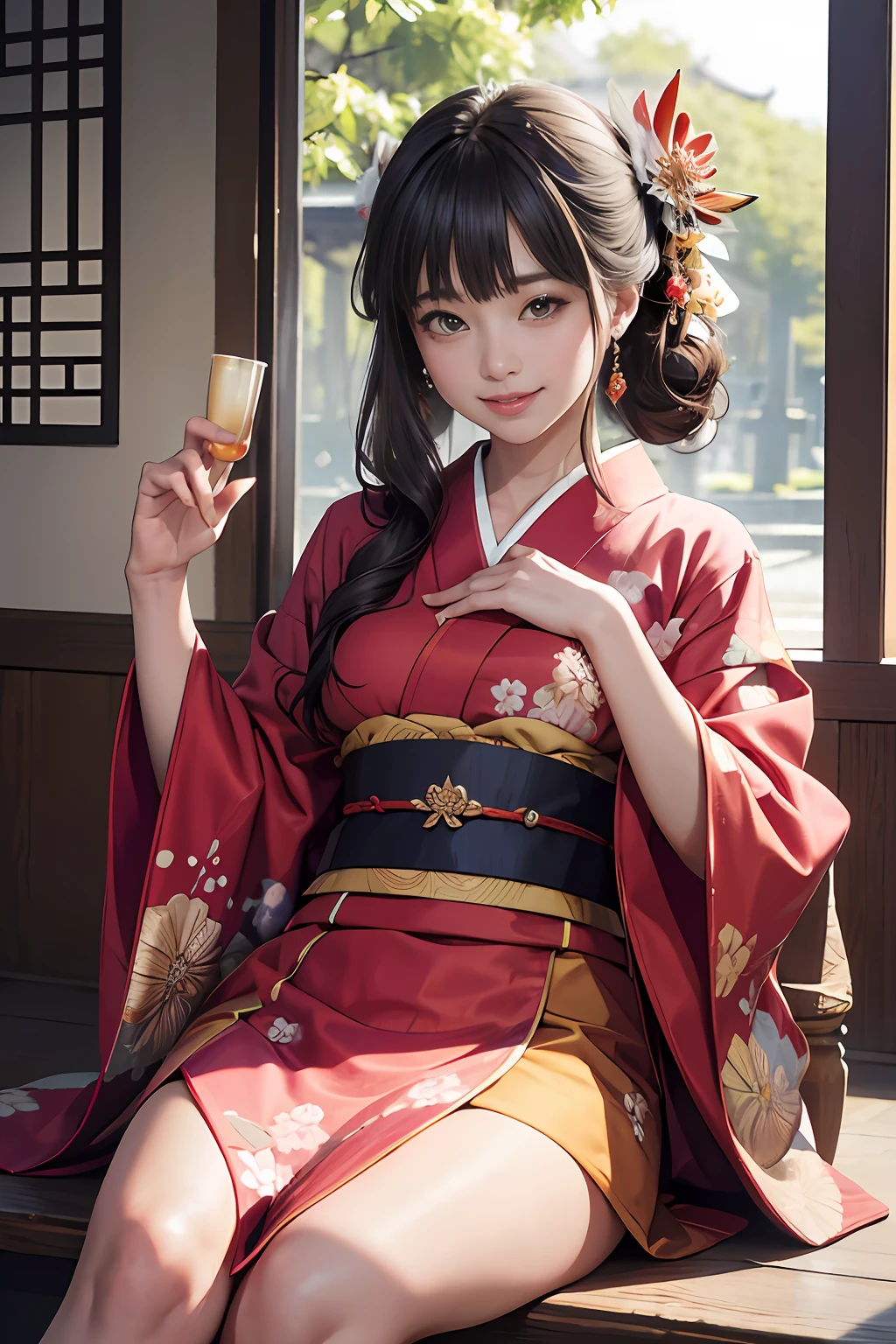 masterpiece, highres, best quality, 1girl solo, kamisato_ayaka, smile, kimono --auto