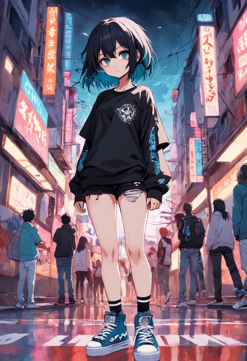 uma banda emo formada por 4 integrantes, eles tem franjas grandes, usam camisetas pretas, Black pants and Allstar sneakers, tatuagens, cabelos coloridos, olhos pintados, unhas pintadas