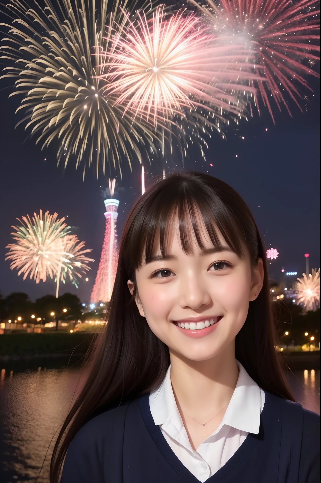 A smile、hi-school girl、校服、While doing fireworks、mare、Tokyo Skytree、cherry trees