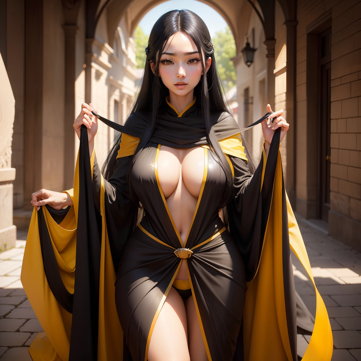 femele,frontage,the breasts are large,Protruding ,Pure,Yellow people,Long black hair shawl