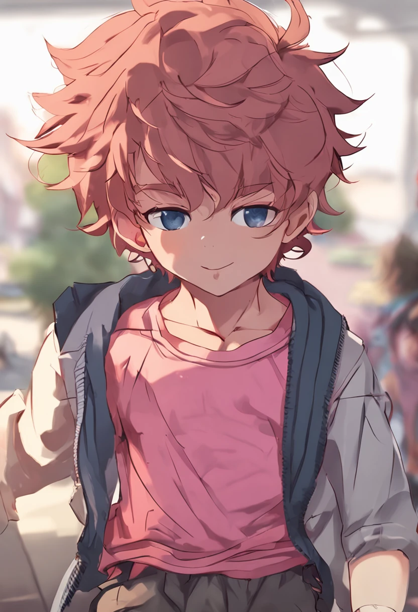 A young boy with,infancy,,(The child's face),,Pink chest hair,,Pectoralis abdominal muscles,Strong and well-developed muscles,,(depth of fields:1.2),Positive audience,looking at viewert,spread their legs,Muscle explosion
