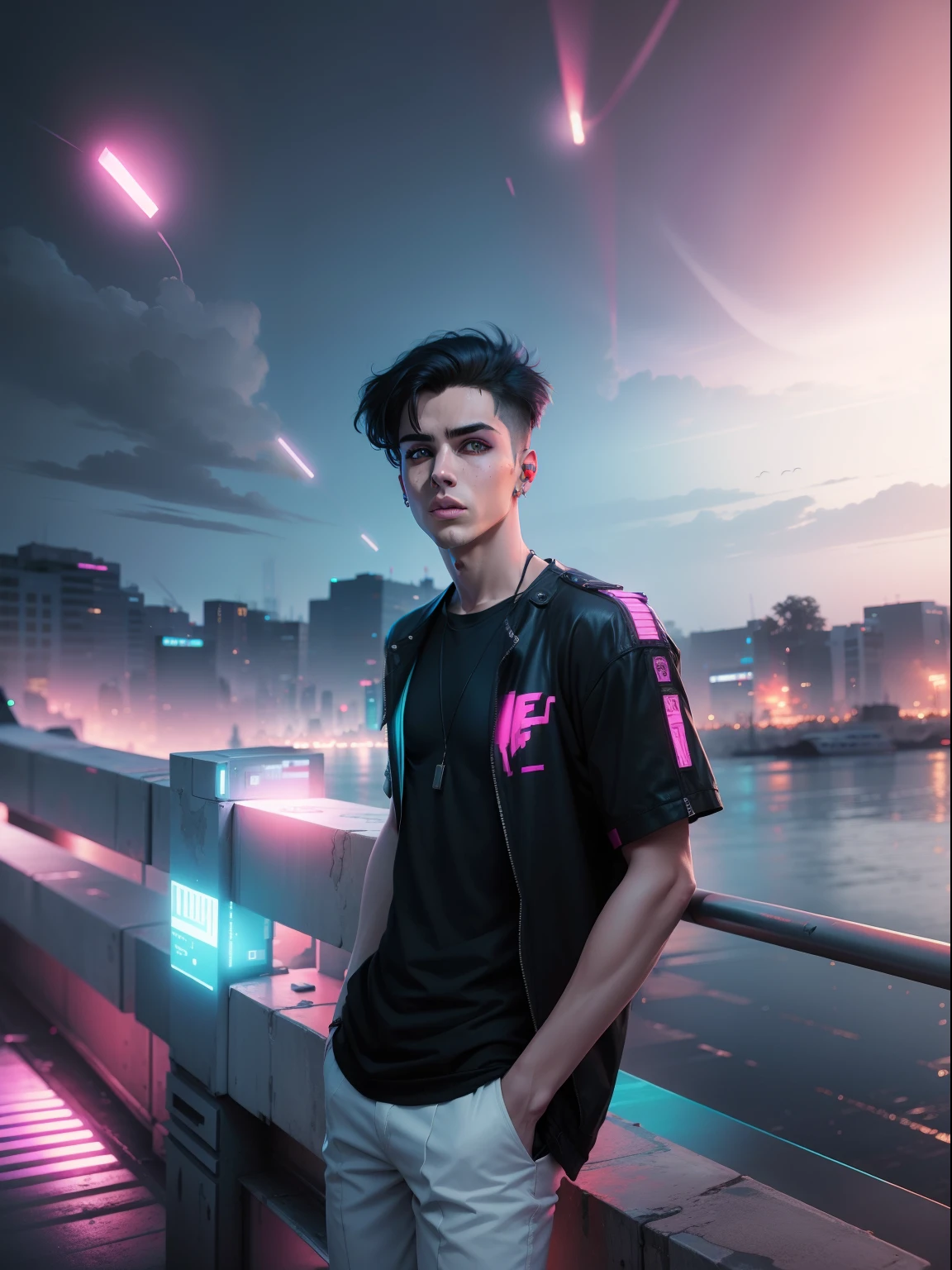 Change background cyberpunk handsome boy
