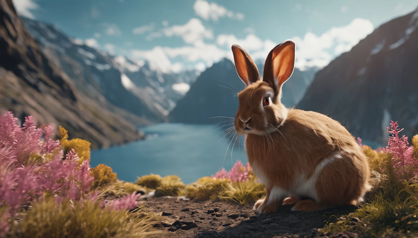 A rabbit walks among magnificent mountains and the vast ocean
Ultra-realistic photos, 8K quality, Full-HD