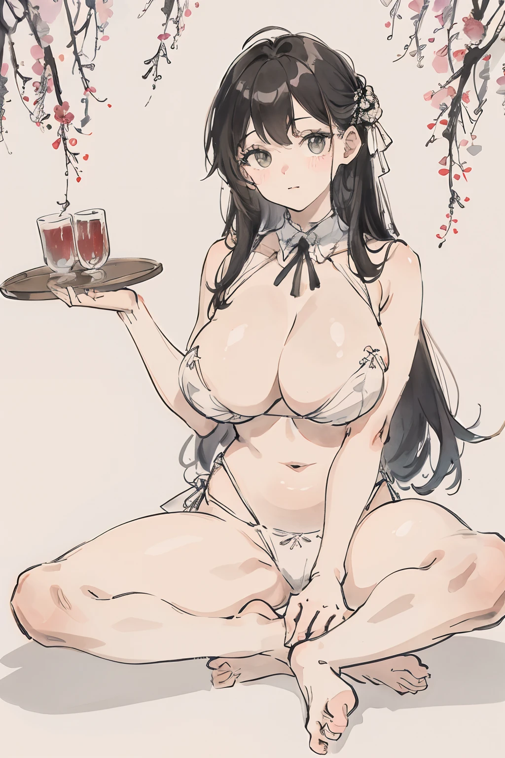 (tmasterpiece,best qualtiy:1.2),,huge tit, White belly pockets,Sit Pose,opening legs,