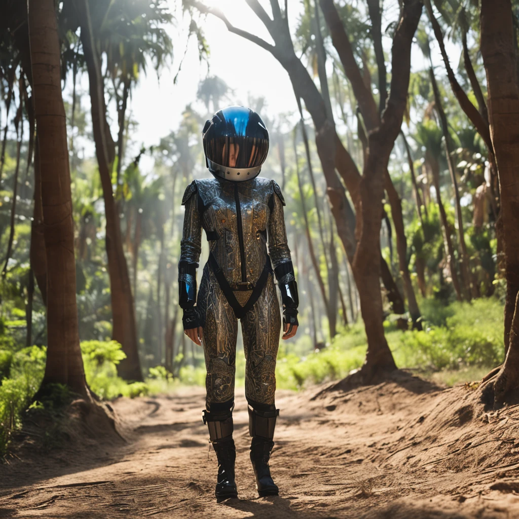 android, (bamboo forest:1), (Adult Spanish woman:1.6), (full body:1.3) (polyvinyl Jacket With Rivets:1.3), astro helmet (open zipper:1.8), (sexy:1.6), (erotic:1.6), (afro hairstyle:1.6), best quality, sunlight, detailed face, gorgeous eyes, realistic skin details, high quality, seen from below, translucent, (voluptuous:1.8), sensual, lascivious, dominant, romantic, high quality, film grain, Cinematic Light, sidelighting, sharp focus