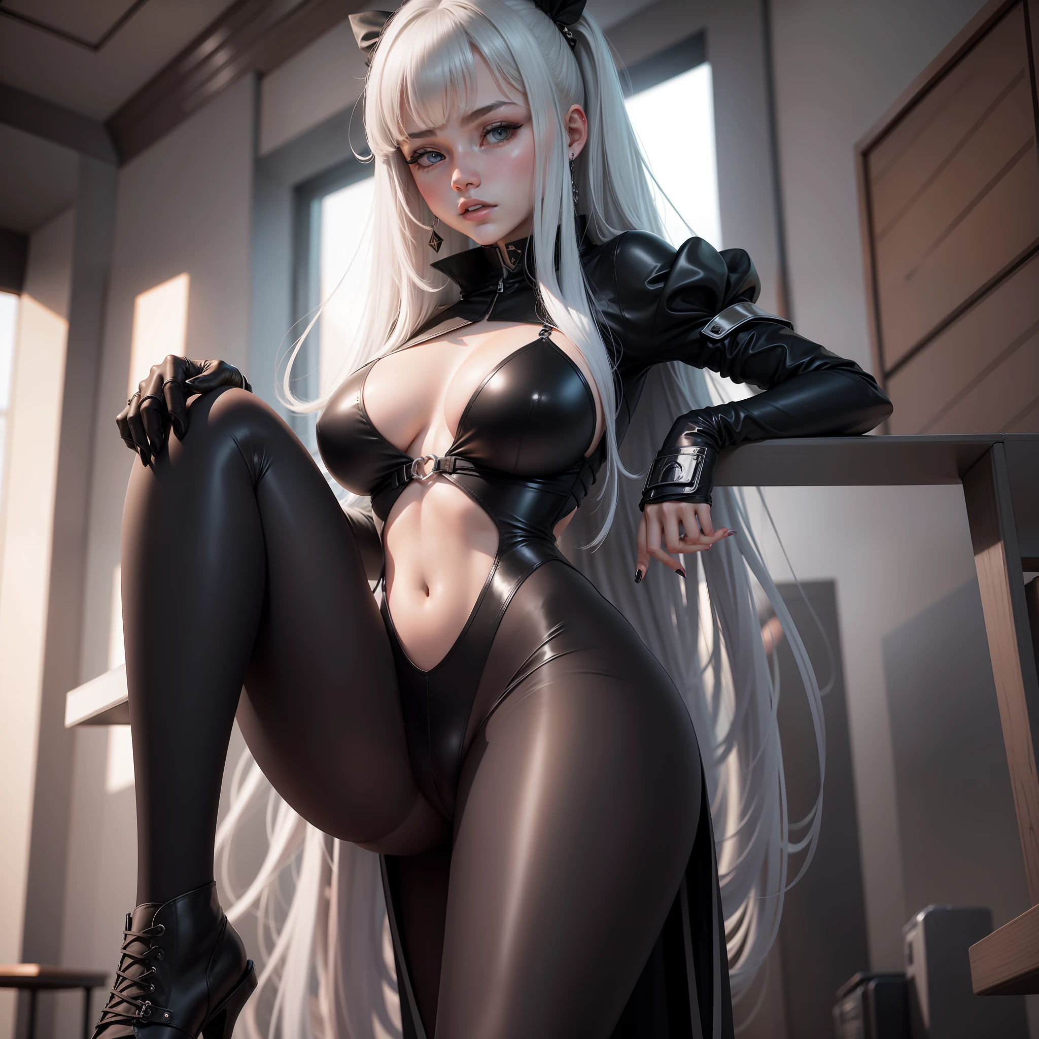 s girl,silber hair,long leges,blacksilk,huge tit